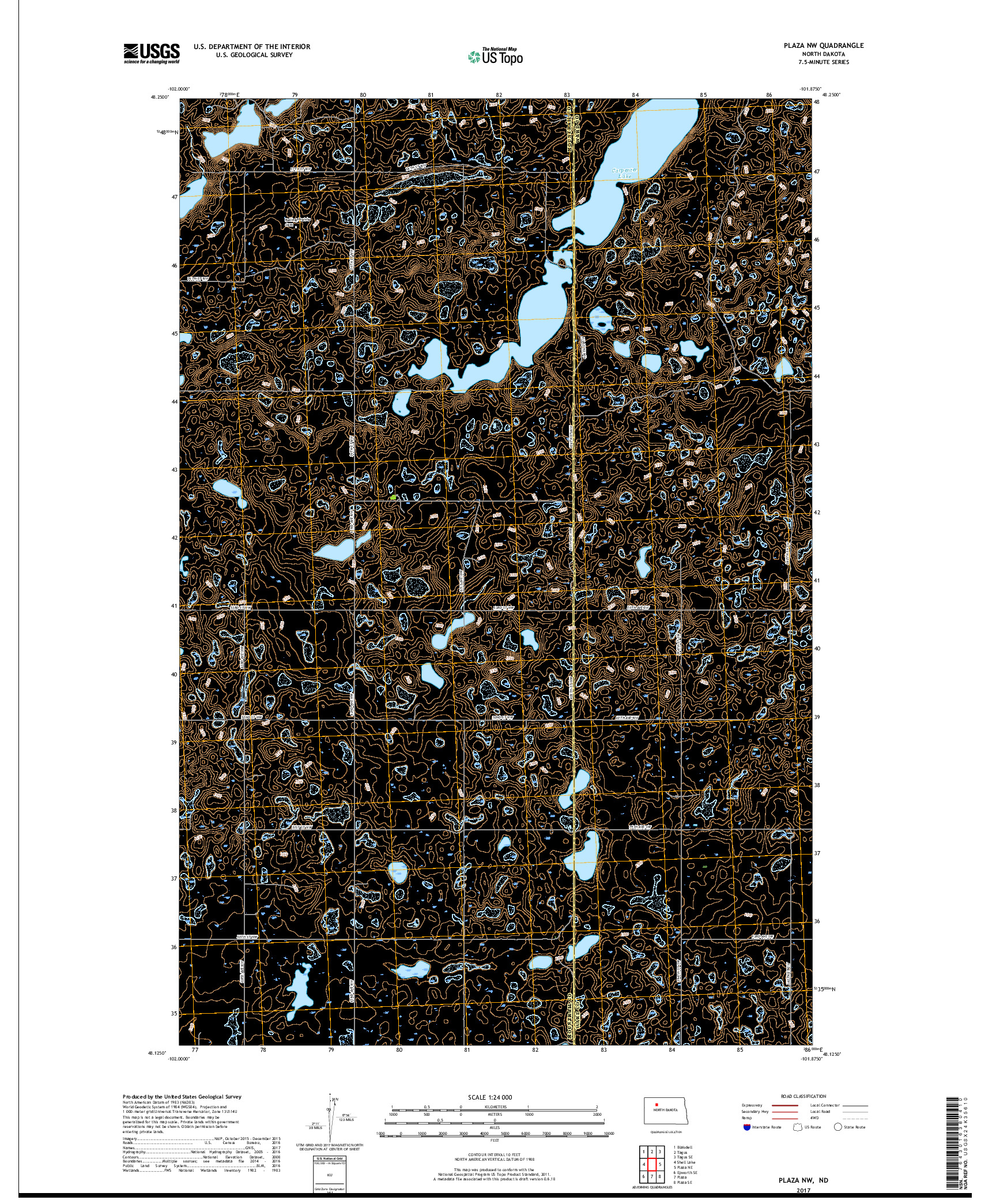 USGS US TOPO 7.5-MINUTE MAP FOR PLAZA NW, ND 2017