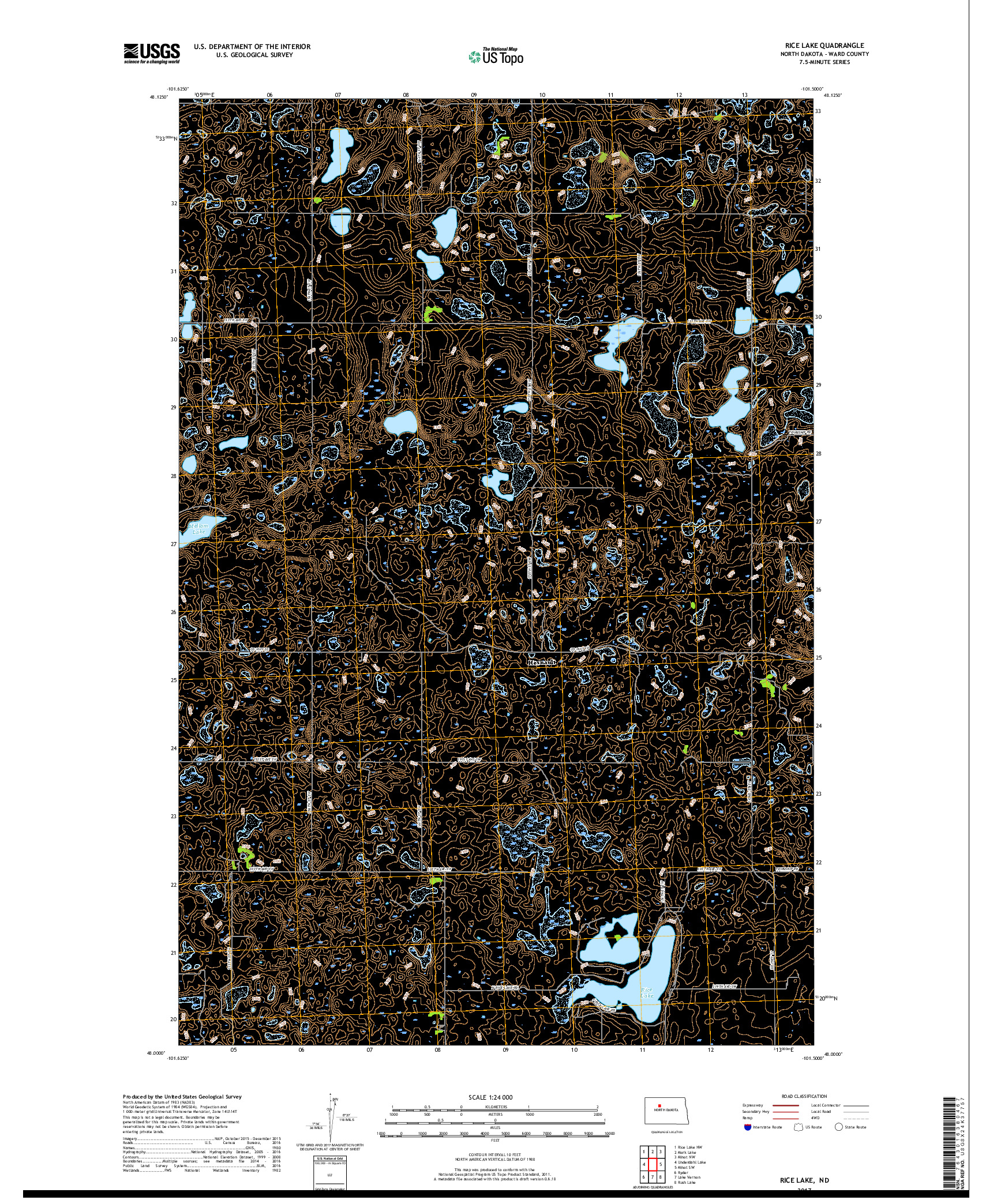 USGS US TOPO 7.5-MINUTE MAP FOR RICE LAKE, ND 2017