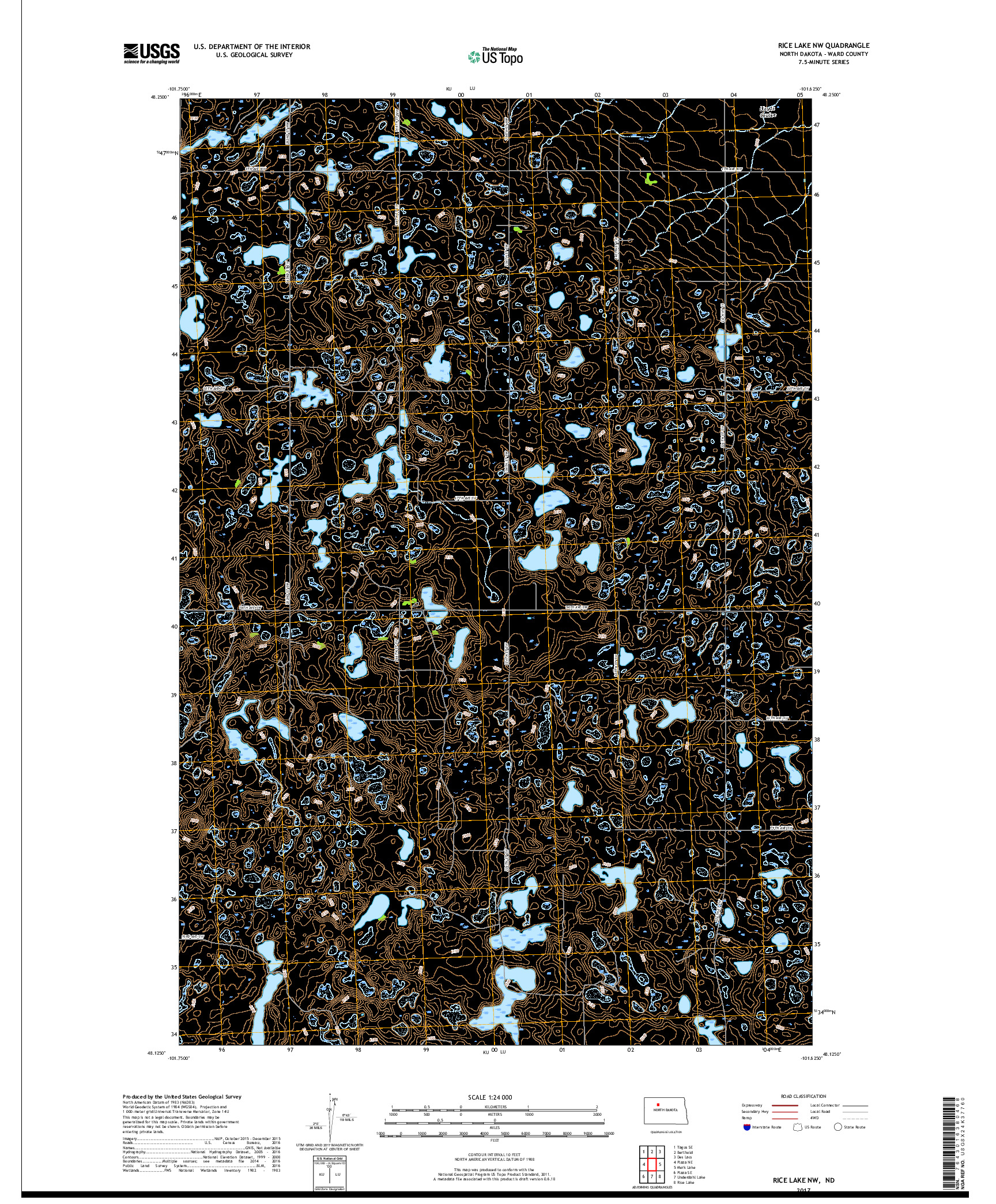 USGS US TOPO 7.5-MINUTE MAP FOR RICE LAKE NW, ND 2017