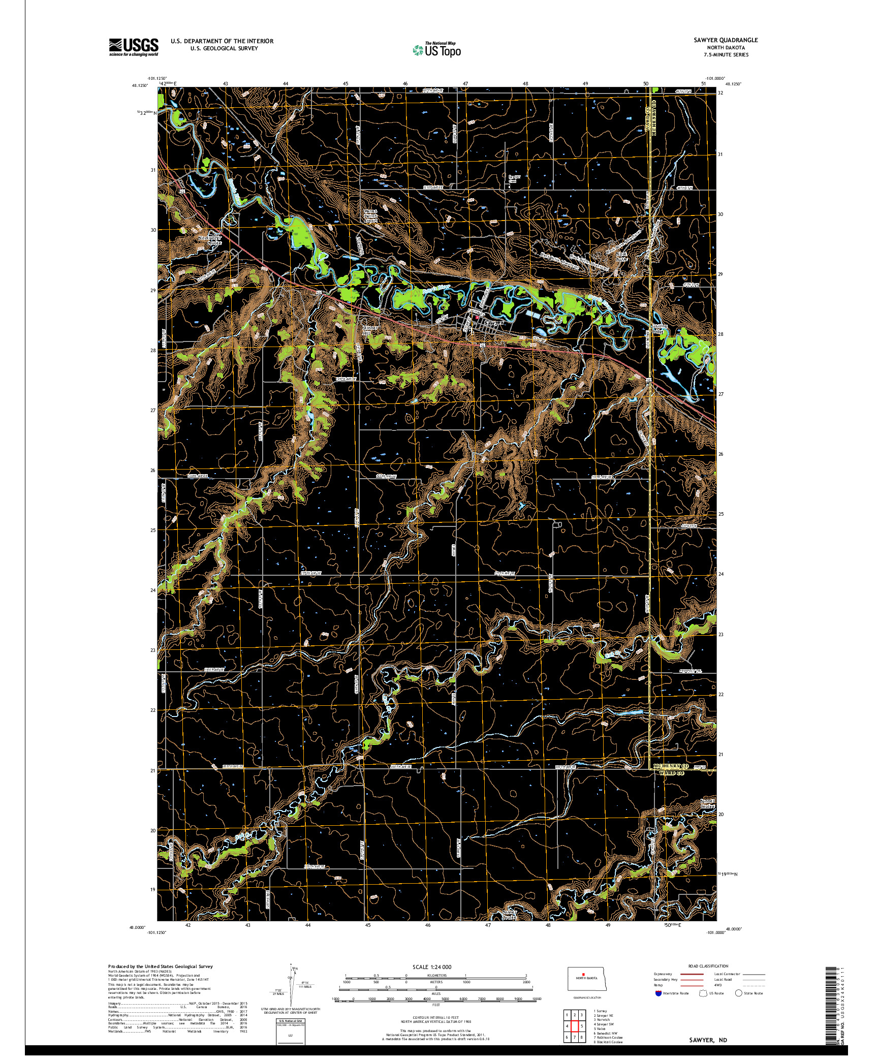 USGS US TOPO 7.5-MINUTE MAP FOR SAWYER, ND 2017