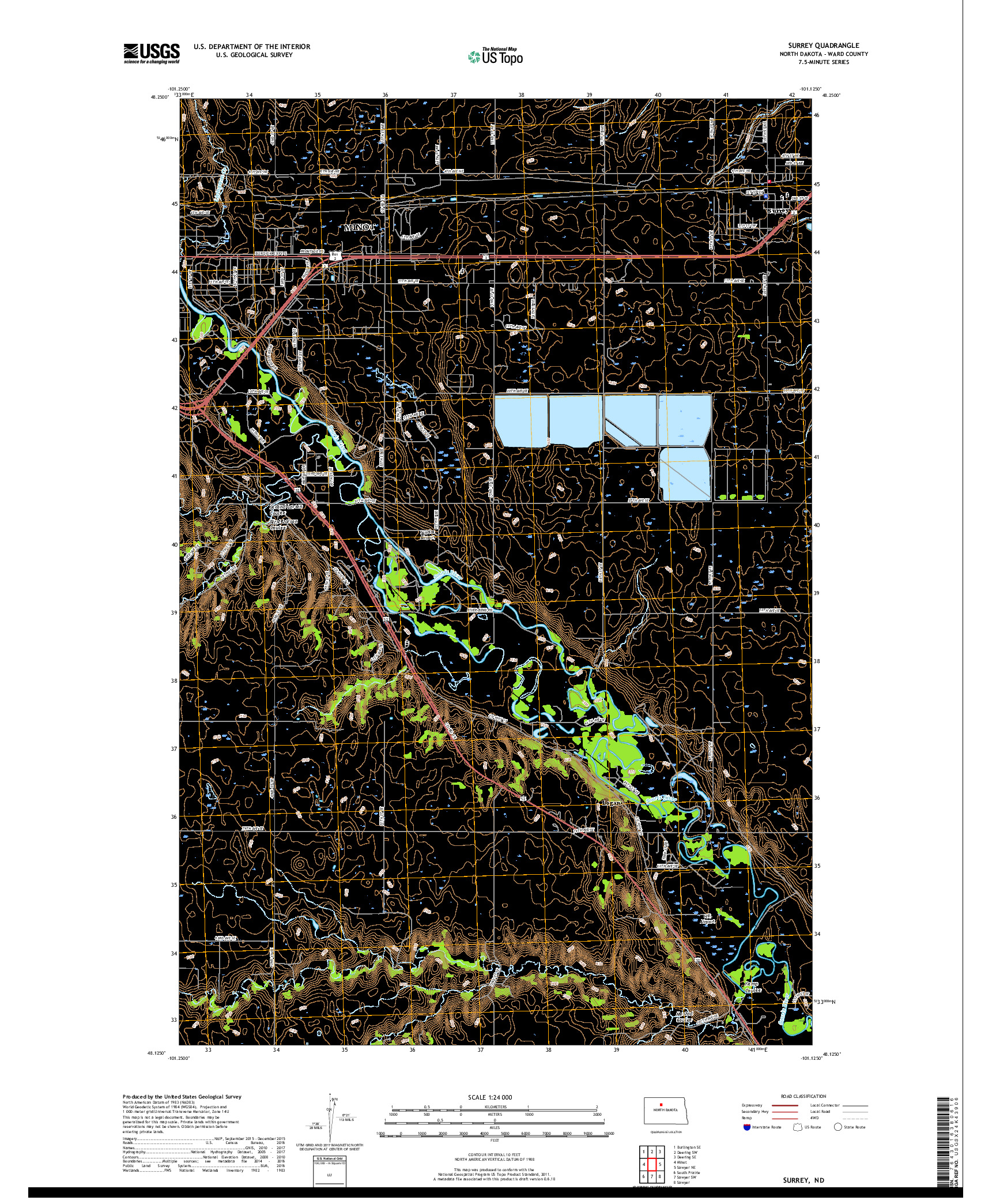 USGS US TOPO 7.5-MINUTE MAP FOR SURREY, ND 2017