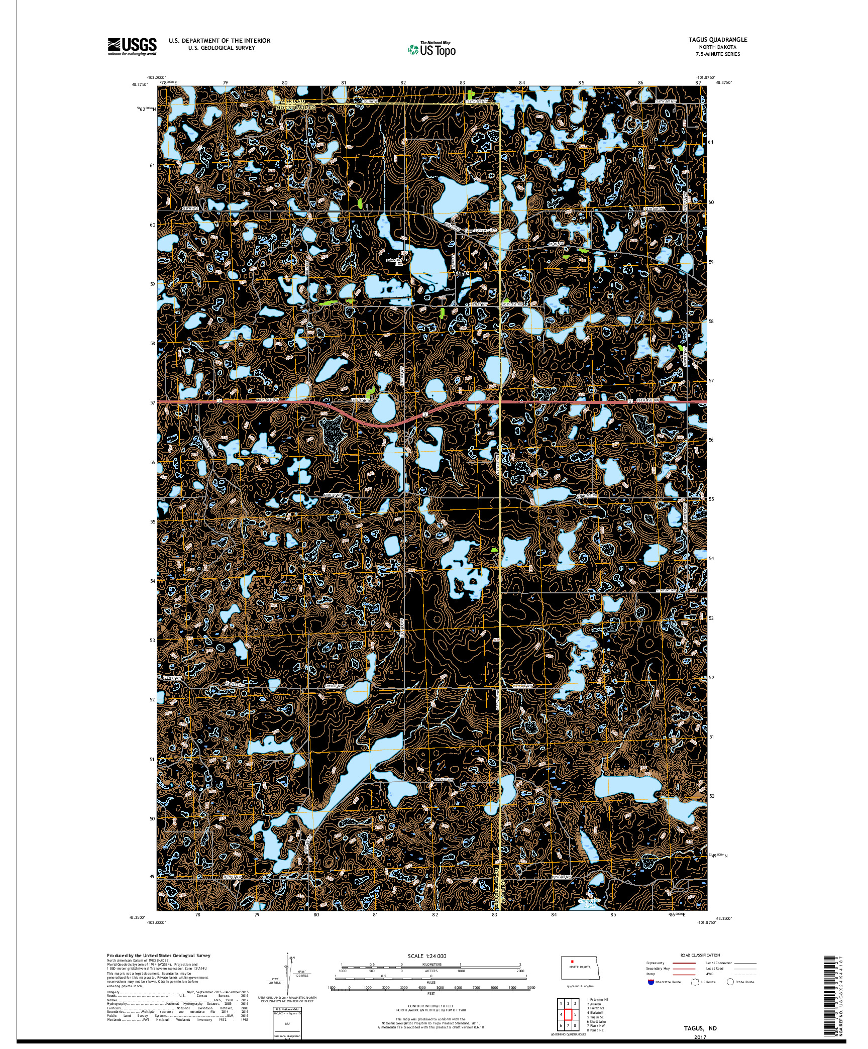 USGS US TOPO 7.5-MINUTE MAP FOR TAGUS, ND 2017