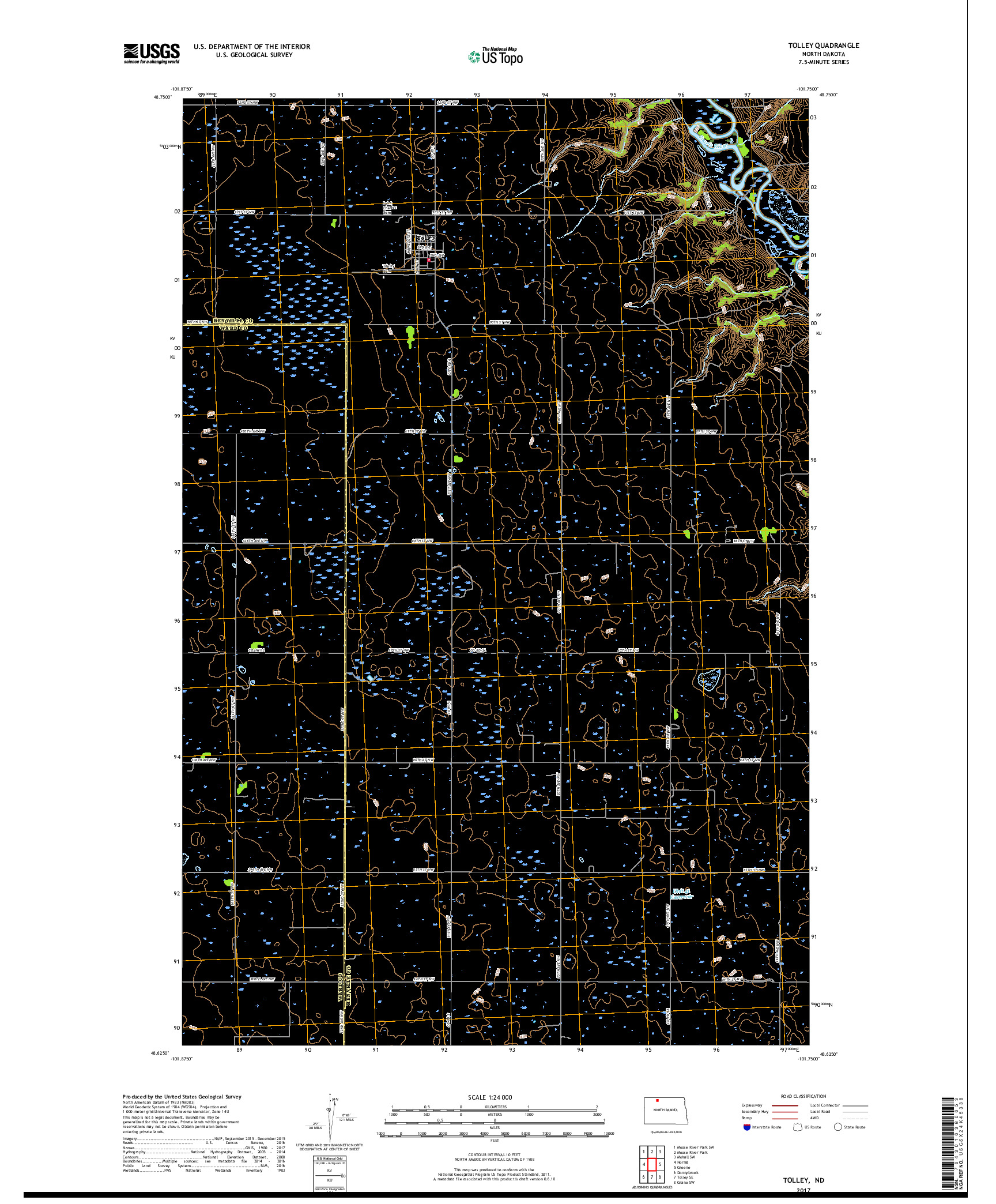 USGS US TOPO 7.5-MINUTE MAP FOR TOLLEY, ND 2017