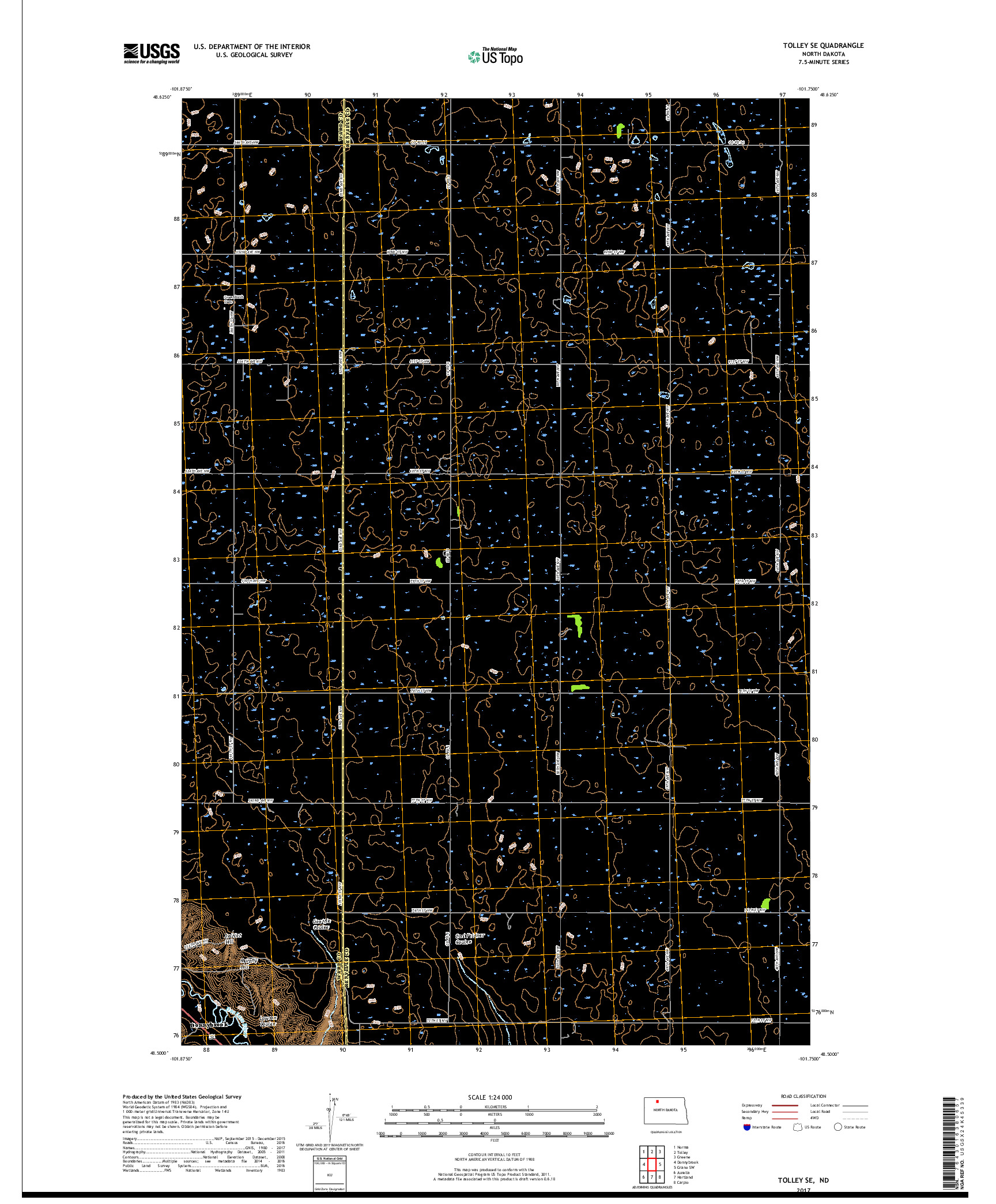 USGS US TOPO 7.5-MINUTE MAP FOR TOLLEY SE, ND 2017