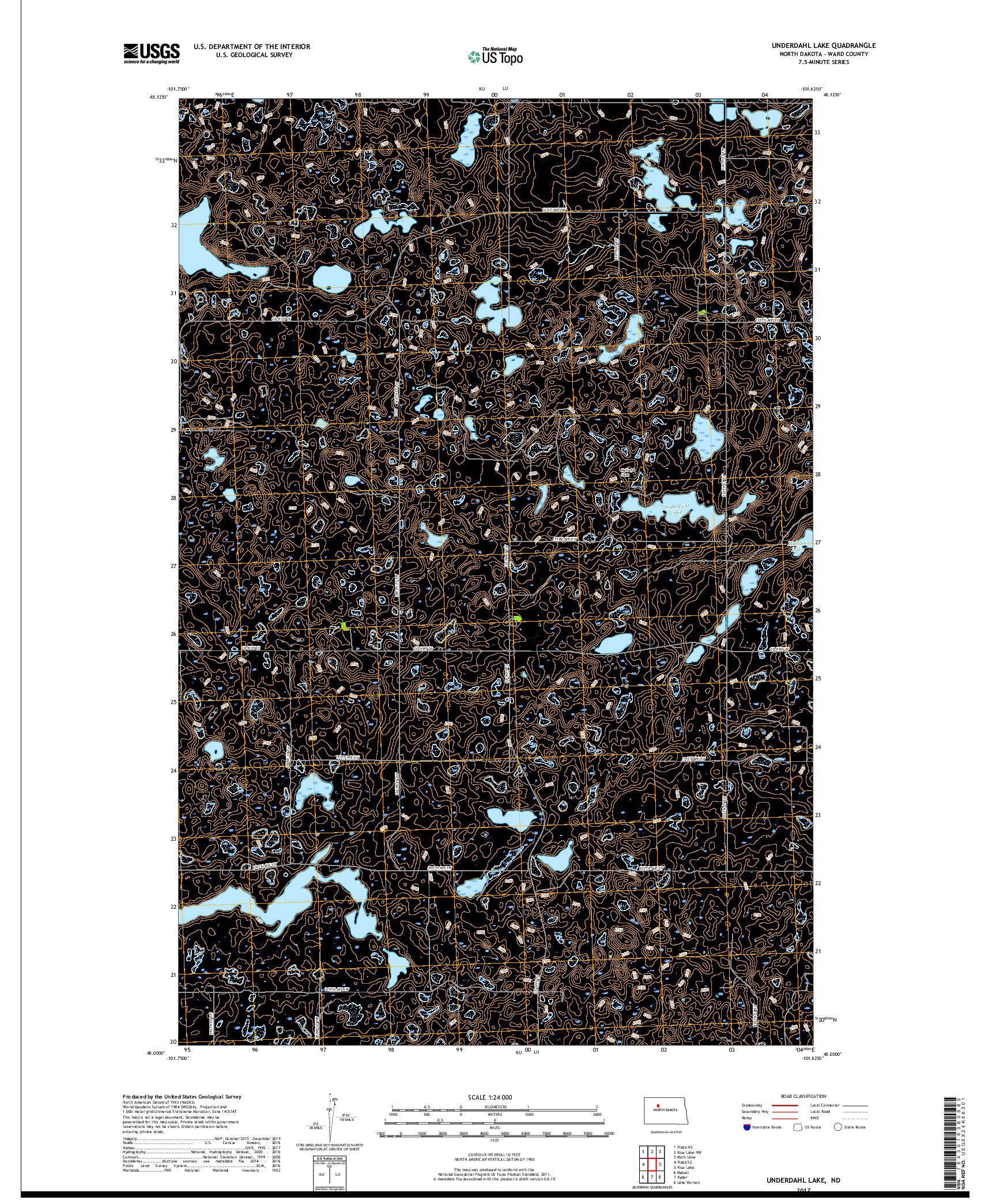 USGS US TOPO 7.5-MINUTE MAP FOR UNDERDAHL LAKE, ND 2017