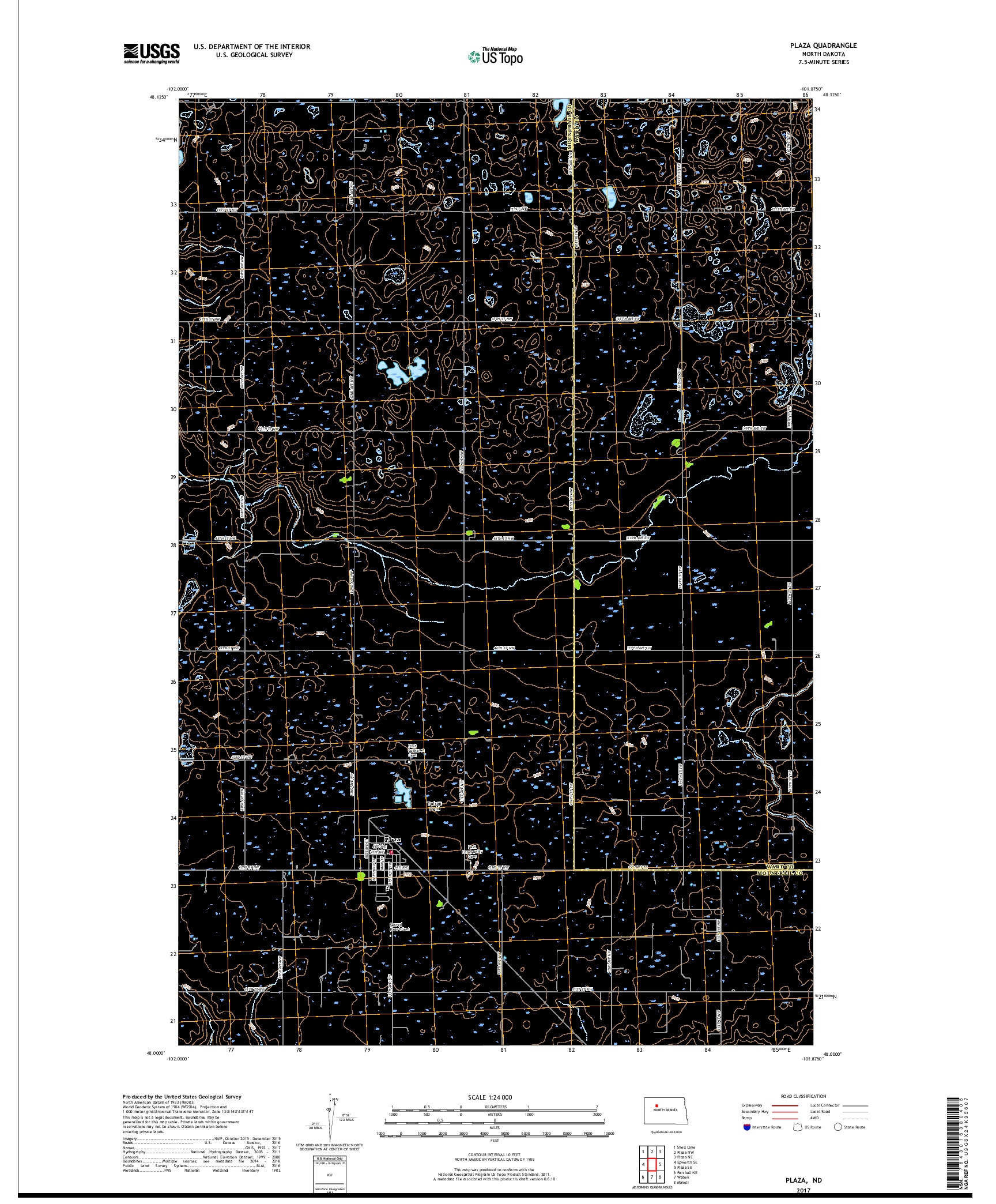 USGS US TOPO 7.5-MINUTE MAP FOR PLAZA, ND 2017