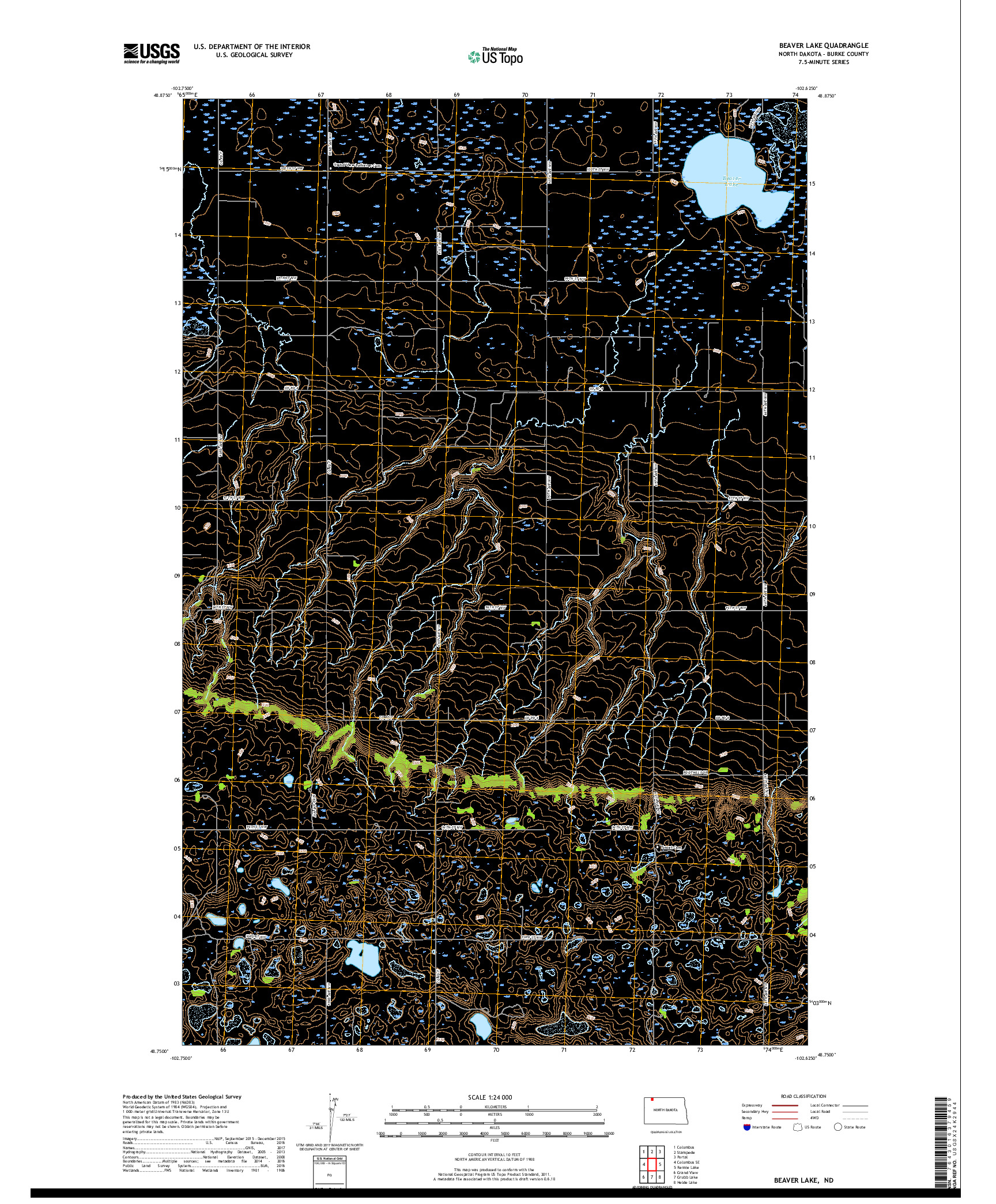 USGS US TOPO 7.5-MINUTE MAP FOR BEAVER LAKE, ND 2017