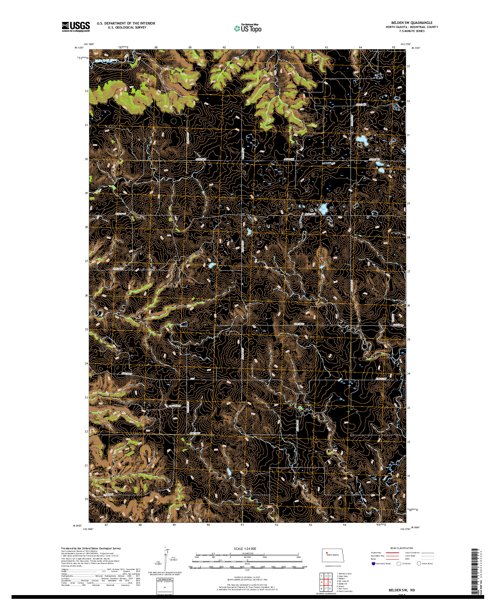 USGS US TOPO 7.5-MINUTE MAP FOR BELDEN SW, ND 2017