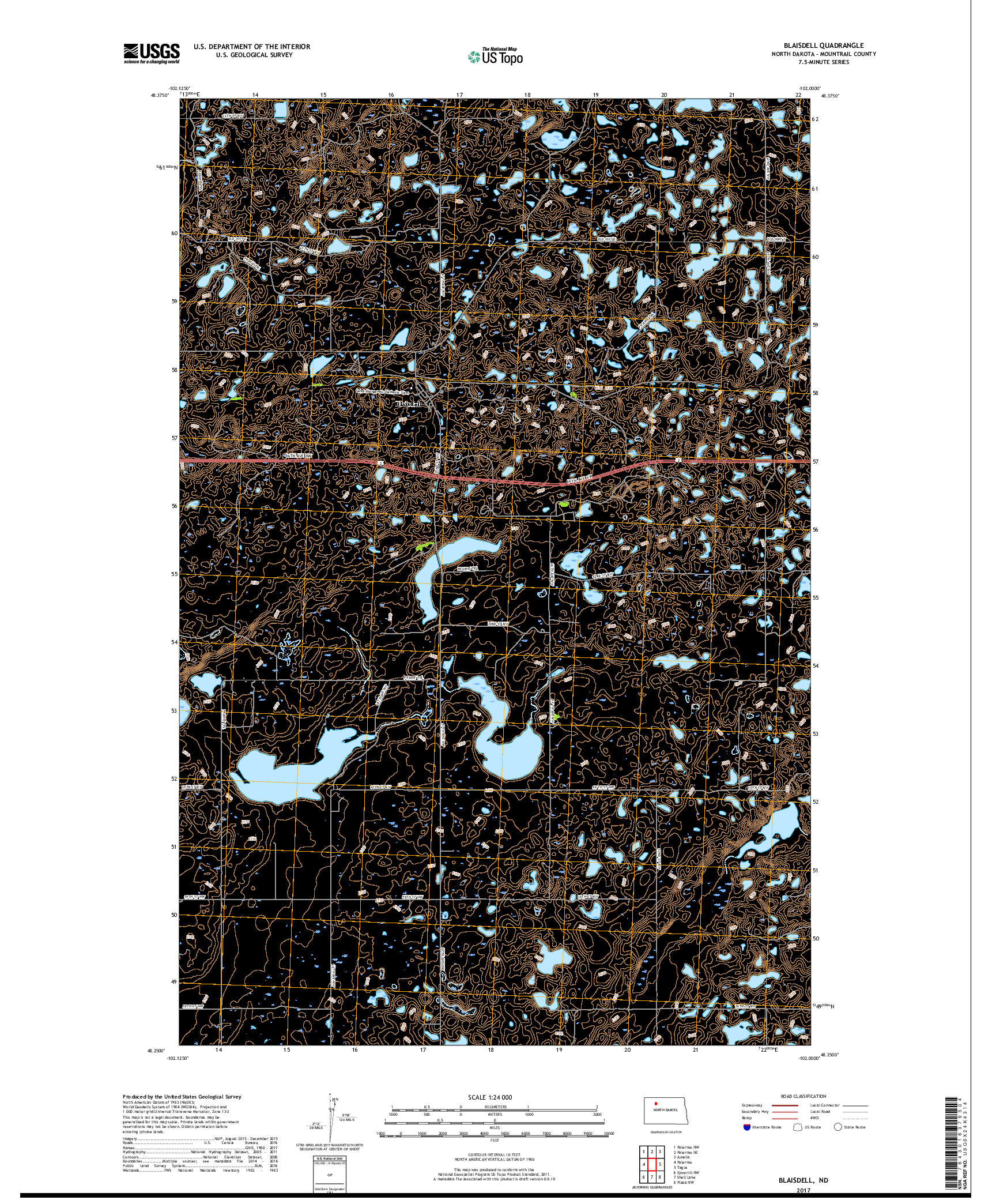 USGS US TOPO 7.5-MINUTE MAP FOR BLAISDELL, ND 2017