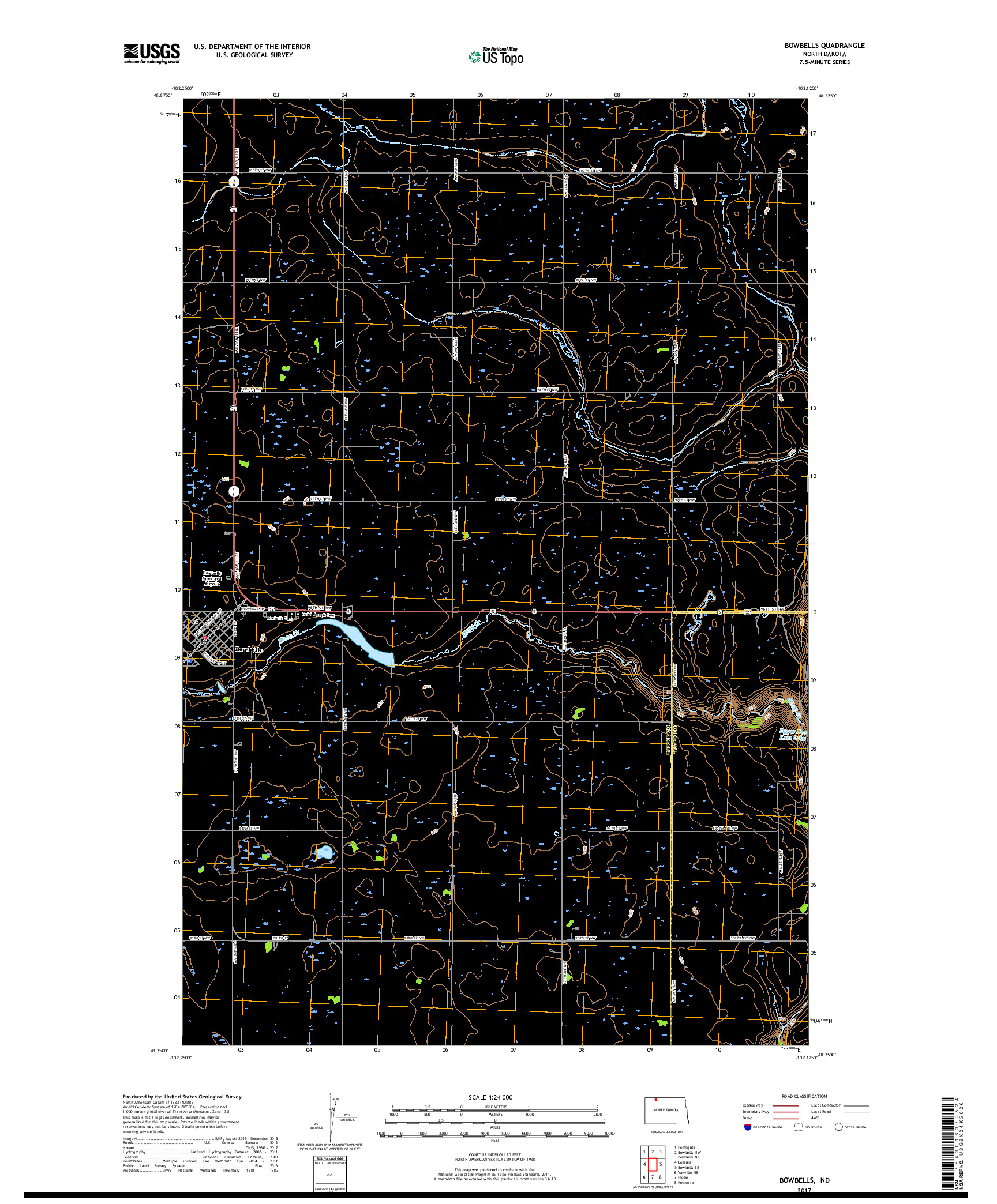 USGS US TOPO 7.5-MINUTE MAP FOR BOWBELLS, ND 2017