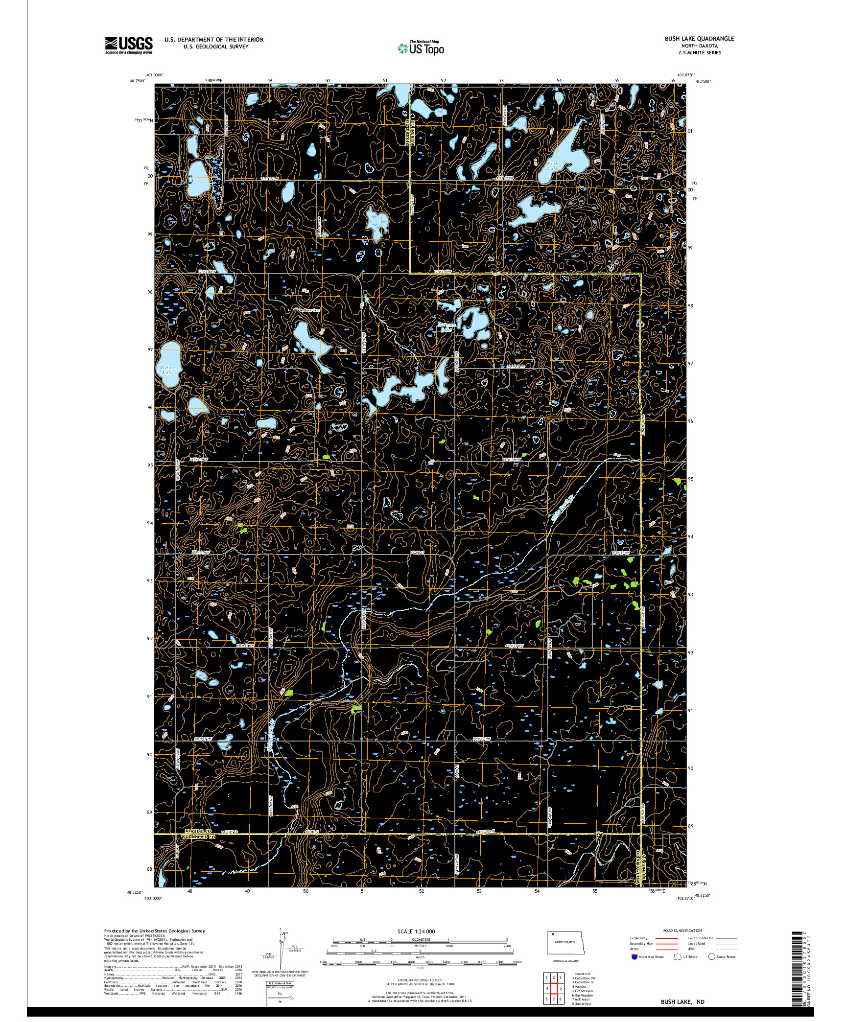 USGS US TOPO 7.5-MINUTE MAP FOR BUSH LAKE, ND 2017