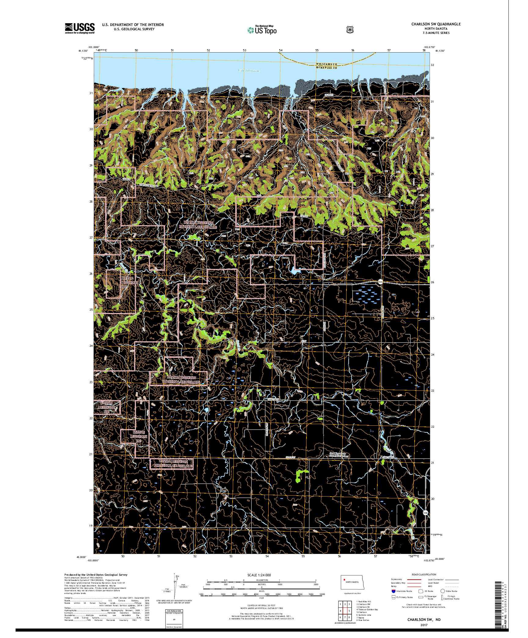 USGS US TOPO 7.5-MINUTE MAP FOR CHARLSON SW, ND 2017