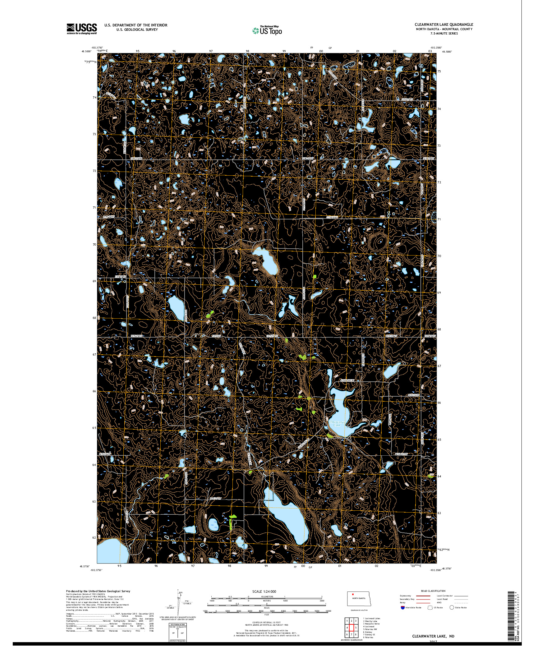 USGS US TOPO 7.5-MINUTE MAP FOR CLEARWATER LAKE, ND 2017