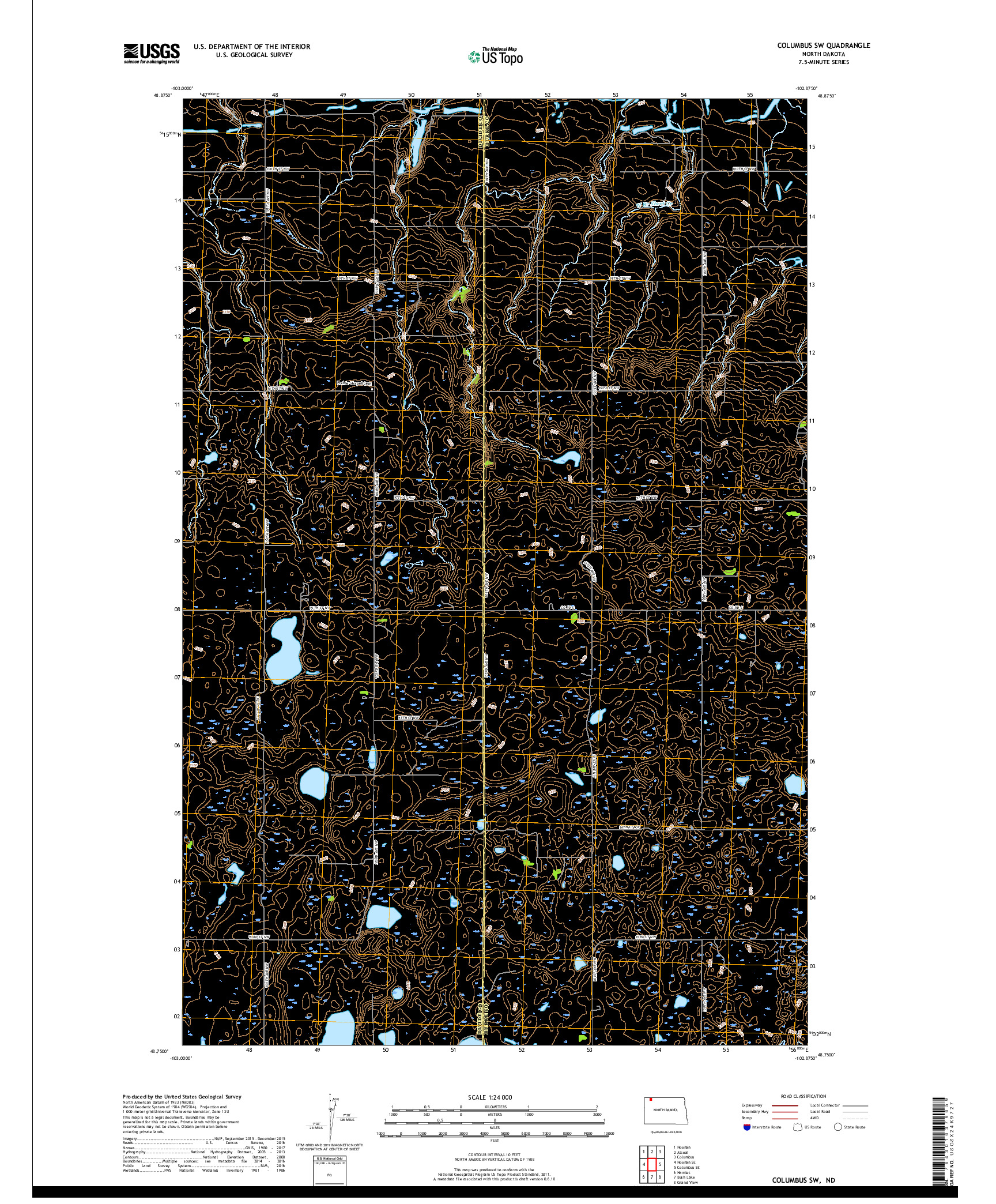 USGS US TOPO 7.5-MINUTE MAP FOR COLUMBUS SW, ND 2017