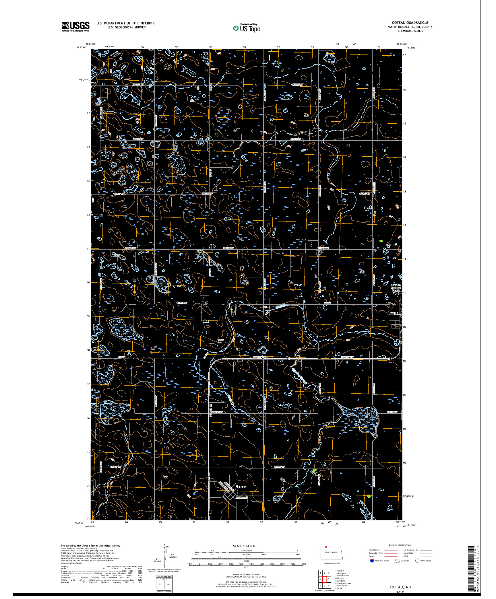 USGS US TOPO 7.5-MINUTE MAP FOR COTEAU, ND 2017