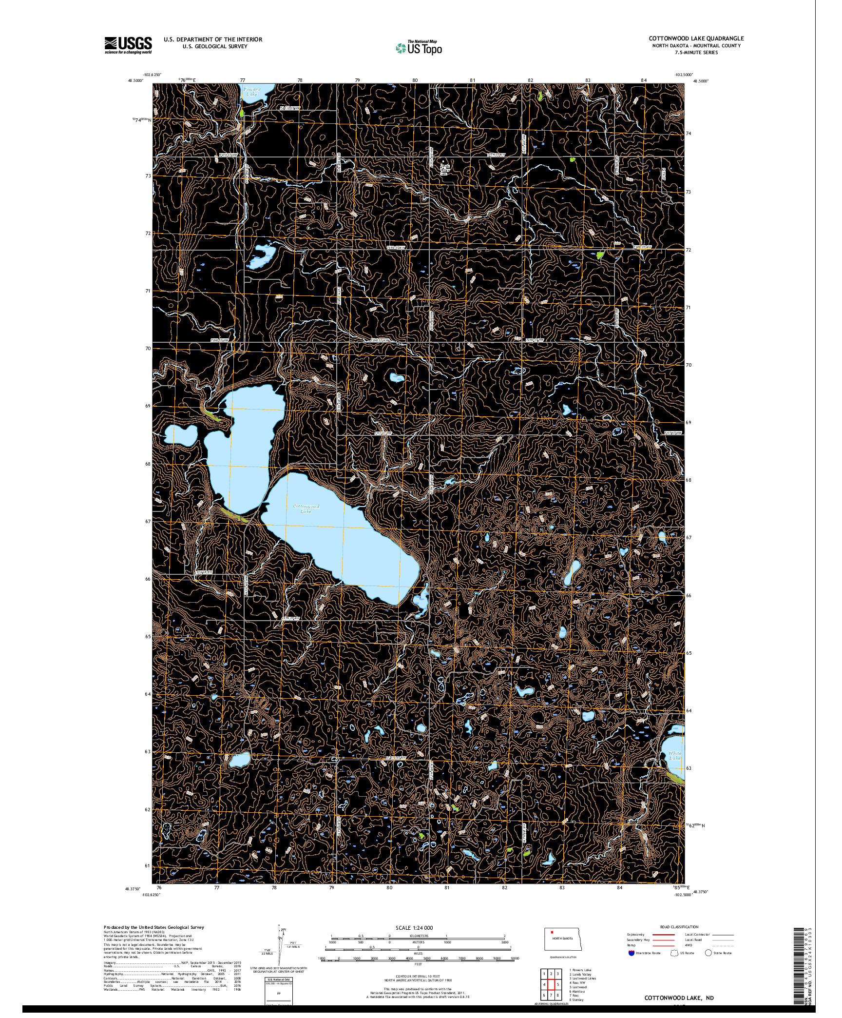 USGS US TOPO 7.5-MINUTE MAP FOR COTTONWOOD LAKE, ND 2017