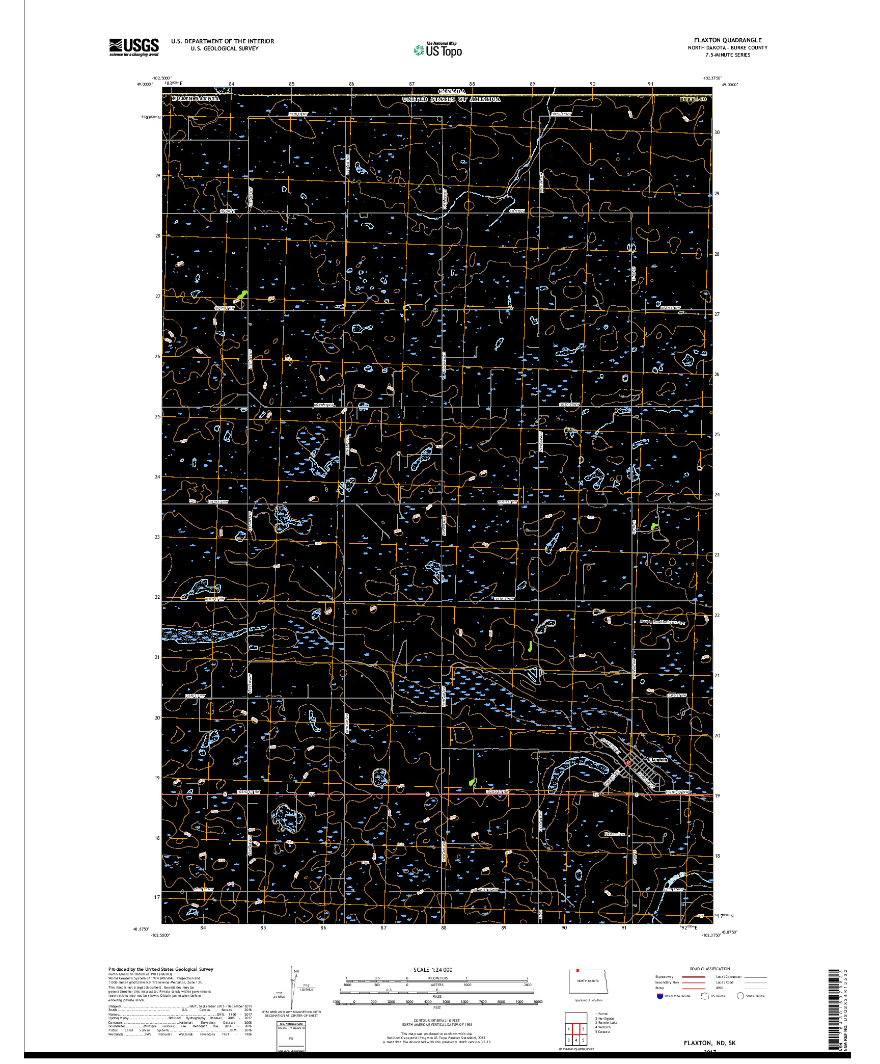 USGS US TOPO 7.5-MINUTE MAP FOR FLAXTON, ND,SK 2017