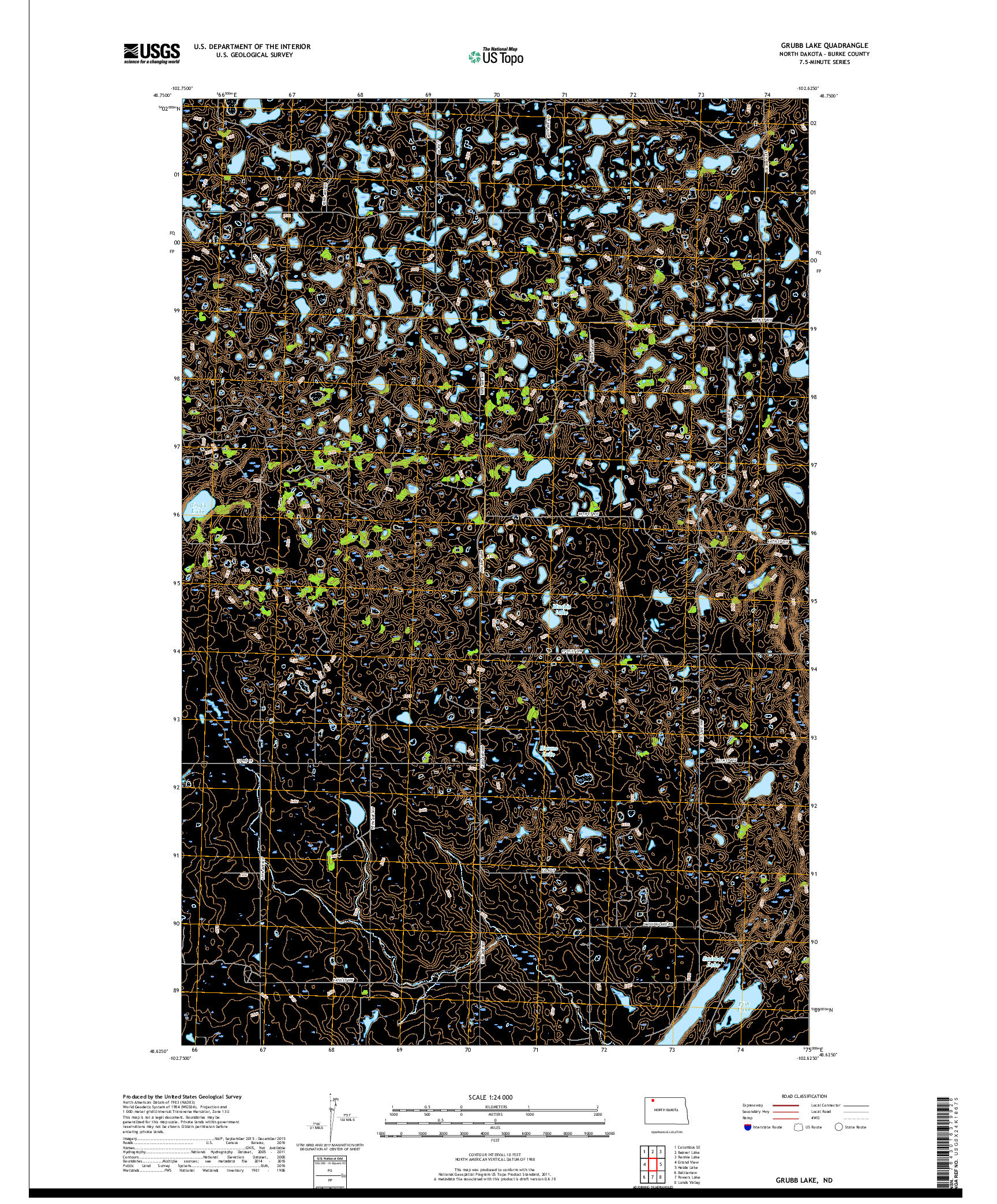 USGS US TOPO 7.5-MINUTE MAP FOR GRUBB LAKE, ND 2017