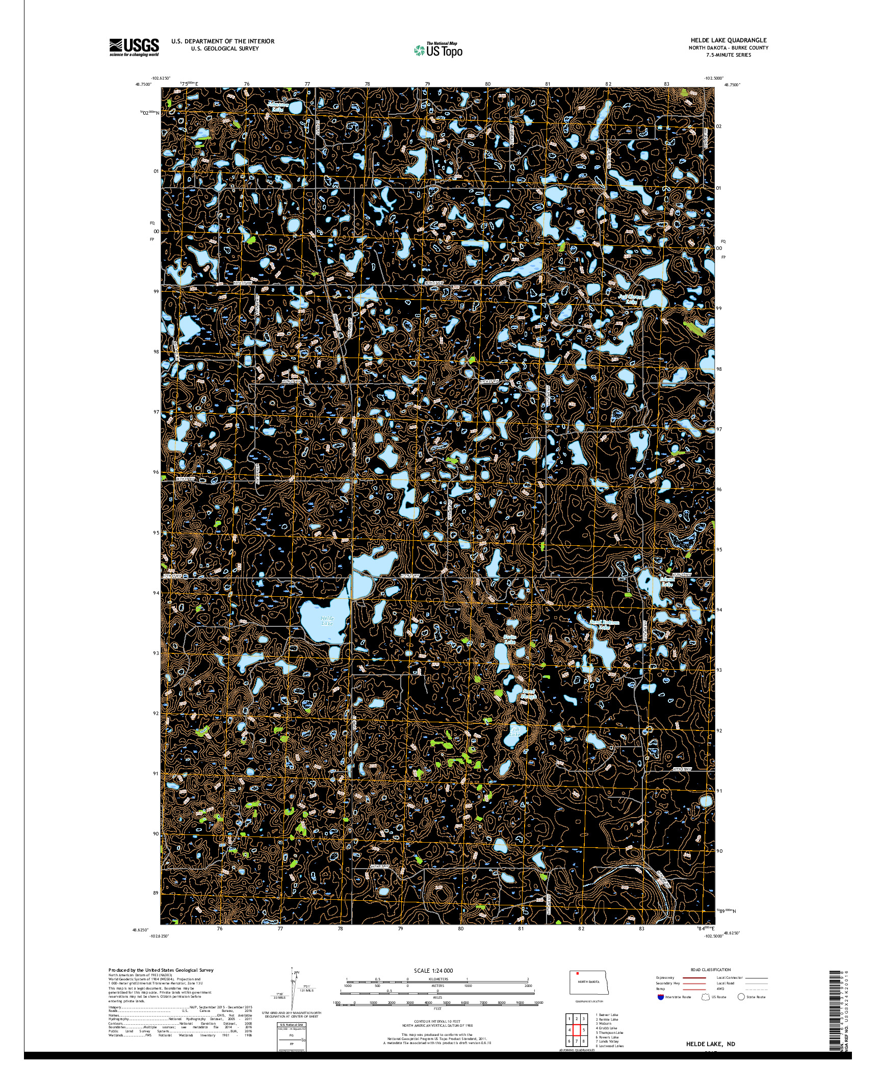USGS US TOPO 7.5-MINUTE MAP FOR HELDE LAKE, ND 2017