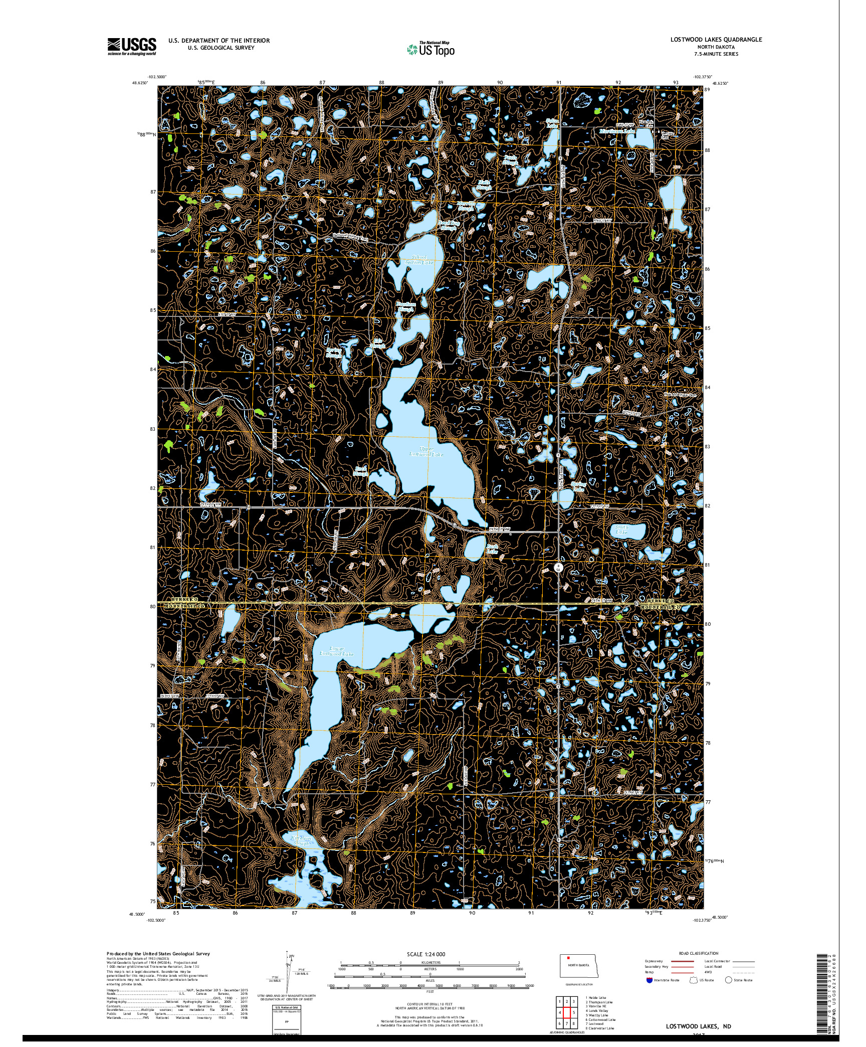 USGS US TOPO 7.5-MINUTE MAP FOR LOSTWOOD LAKES, ND 2017