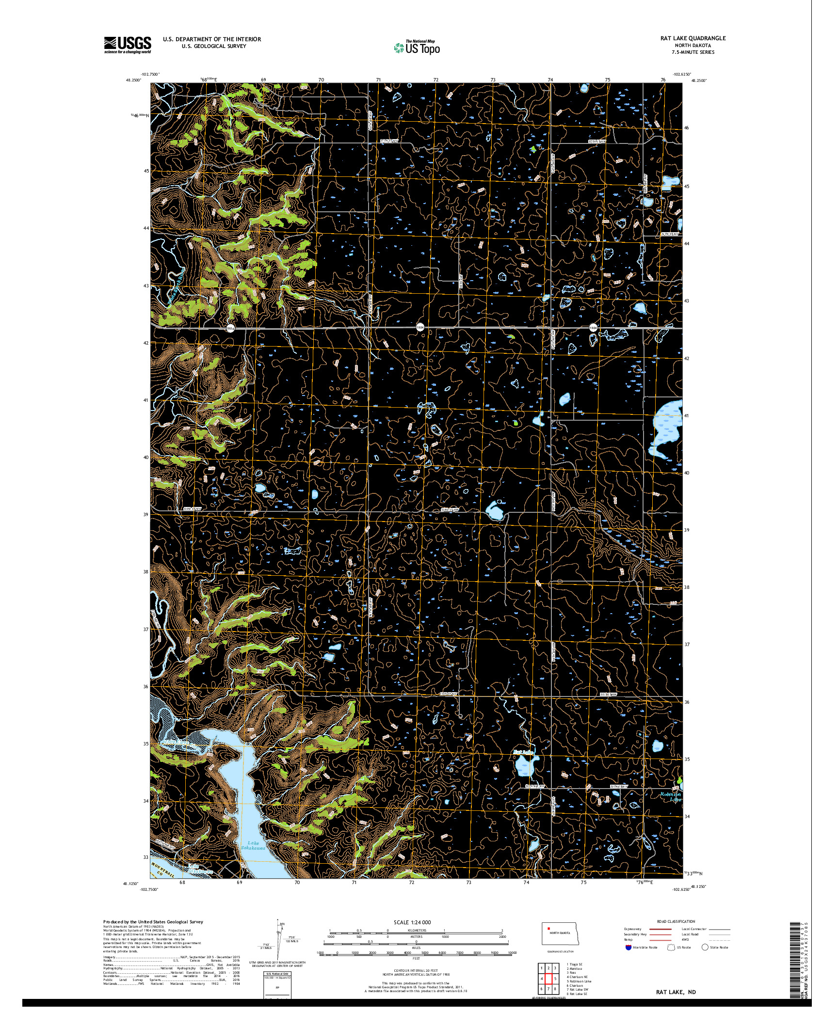 USGS US TOPO 7.5-MINUTE MAP FOR RAT LAKE, ND 2017