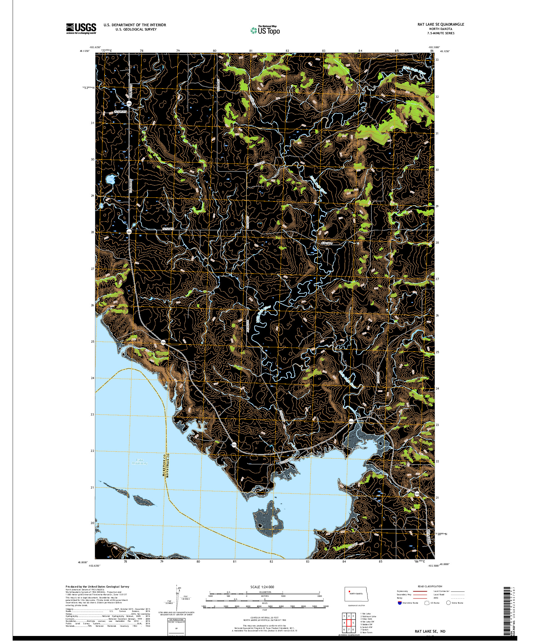 USGS US TOPO 7.5-MINUTE MAP FOR RAT LAKE SE, ND 2017