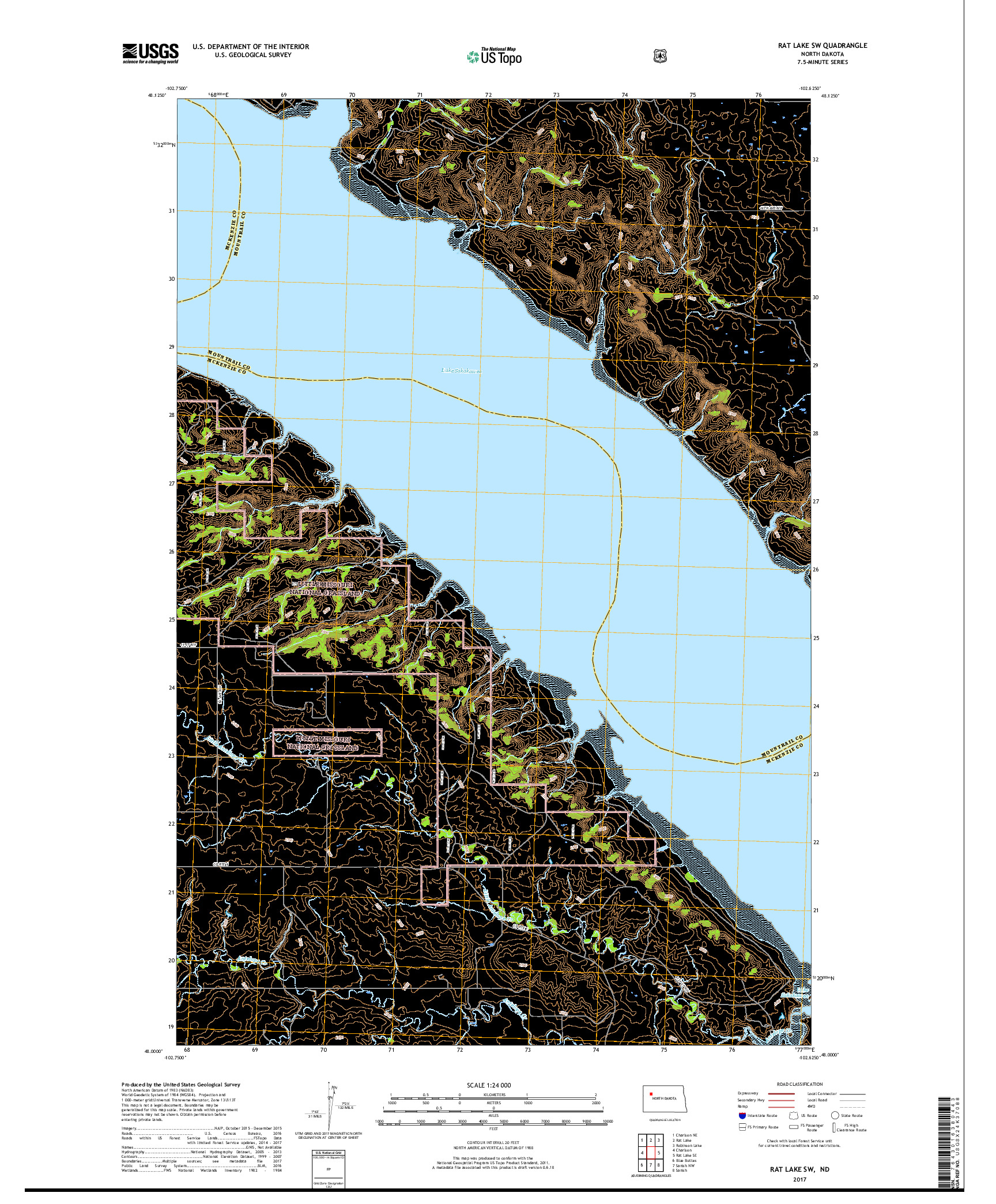 USGS US TOPO 7.5-MINUTE MAP FOR RAT LAKE SW, ND 2017