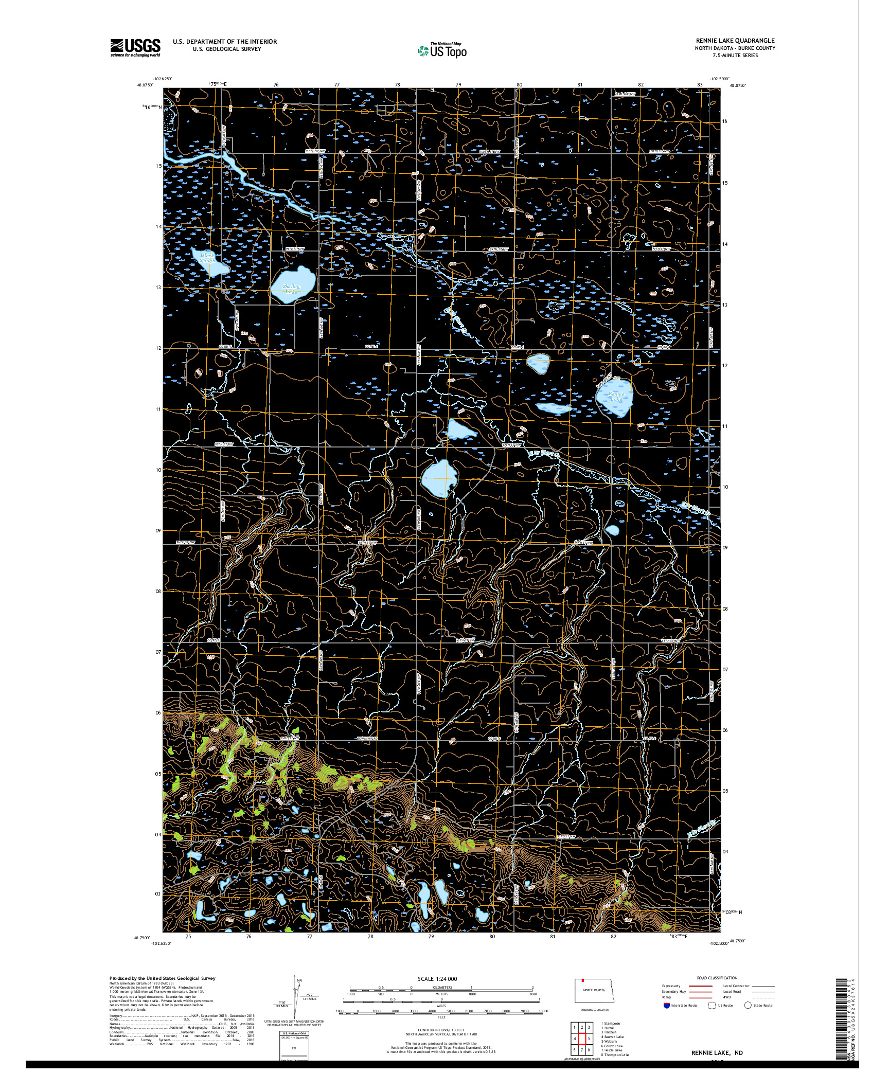 USGS US TOPO 7.5-MINUTE MAP FOR RENNIE LAKE, ND 2017