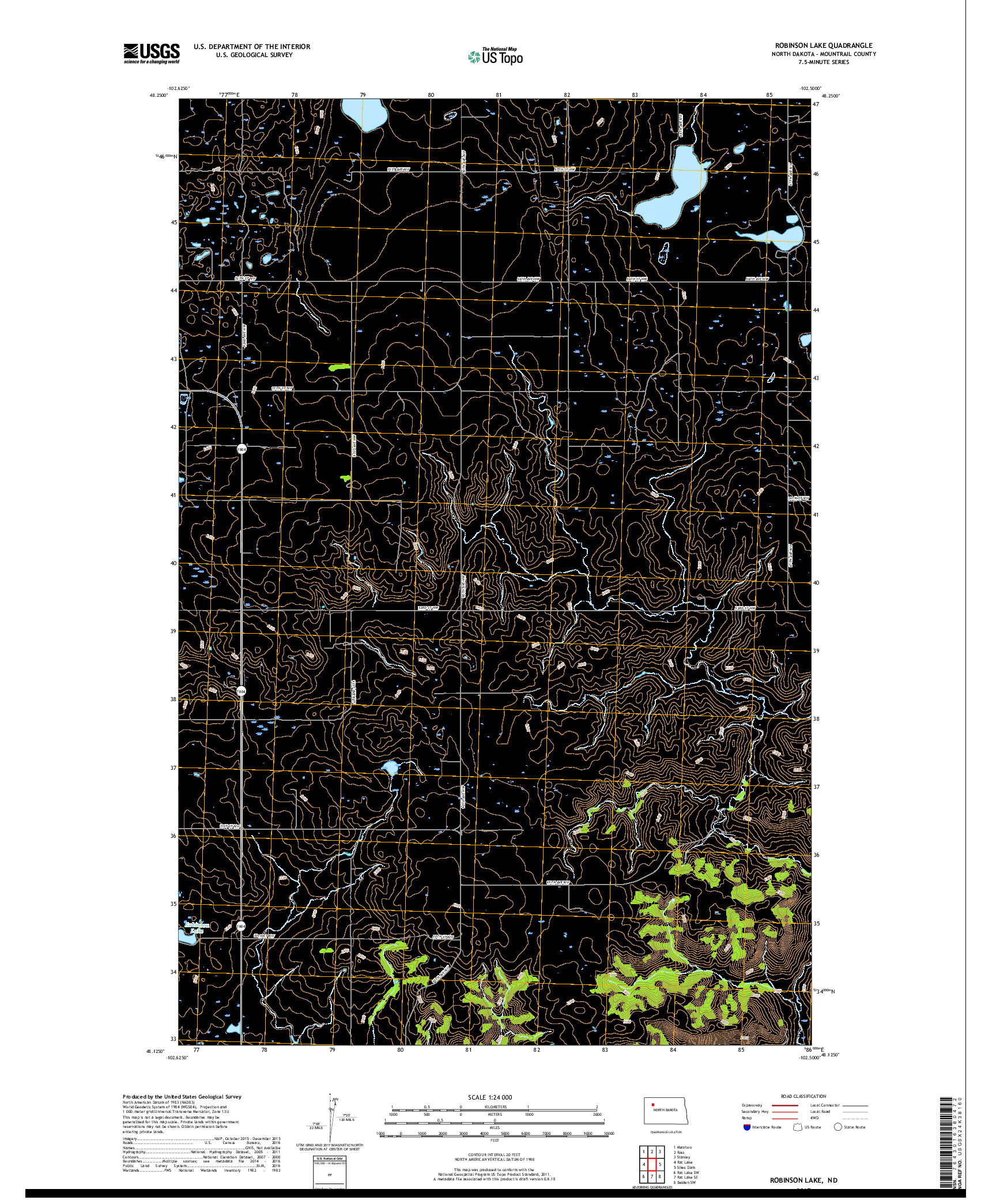 USGS US TOPO 7.5-MINUTE MAP FOR ROBINSON LAKE, ND 2017