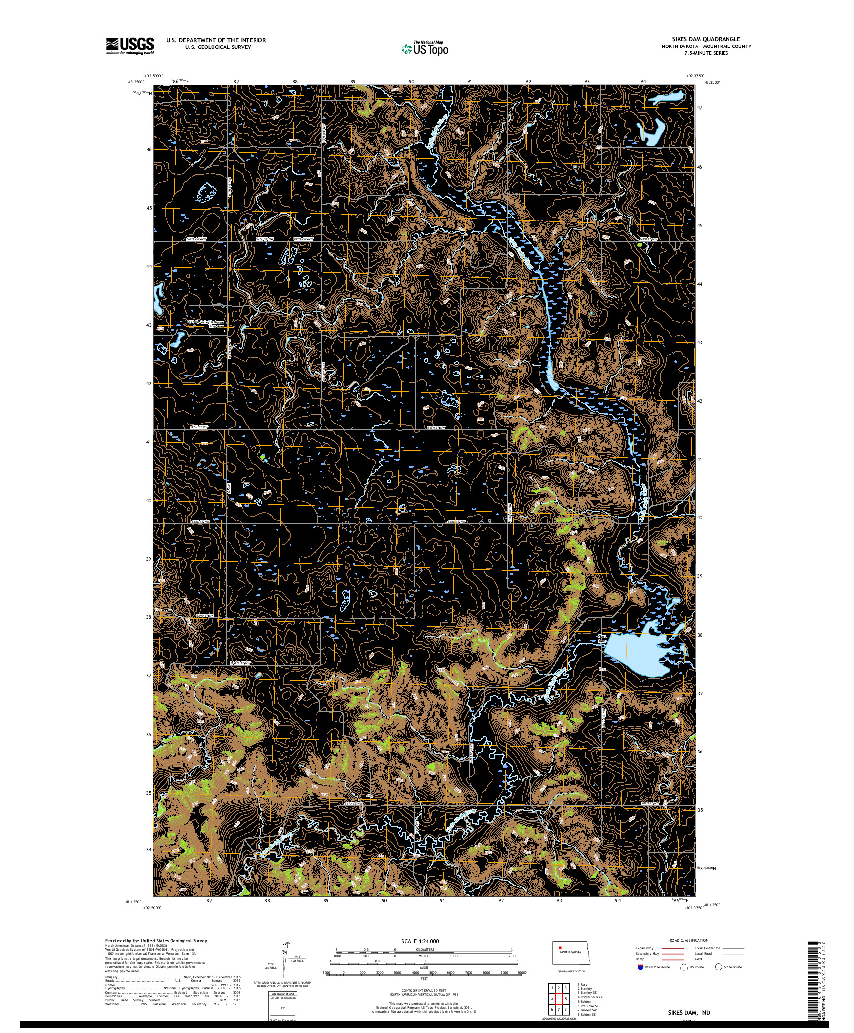 USGS US TOPO 7.5-MINUTE MAP FOR SIKES DAM, ND 2017