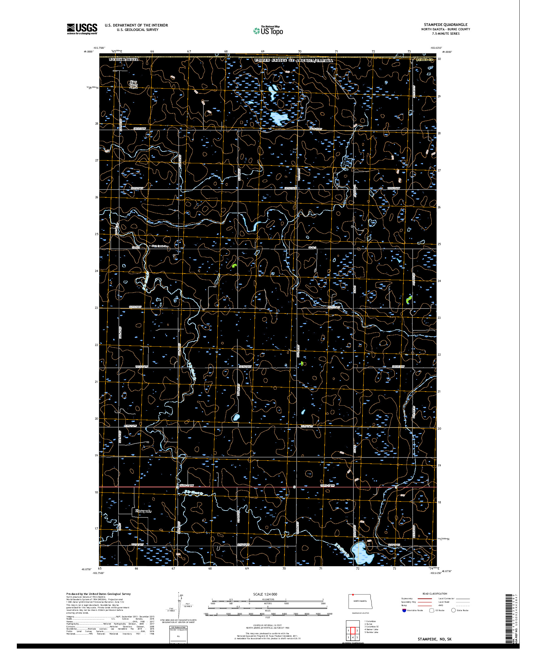 USGS US TOPO 7.5-MINUTE MAP FOR STAMPEDE, ND,SK 2017