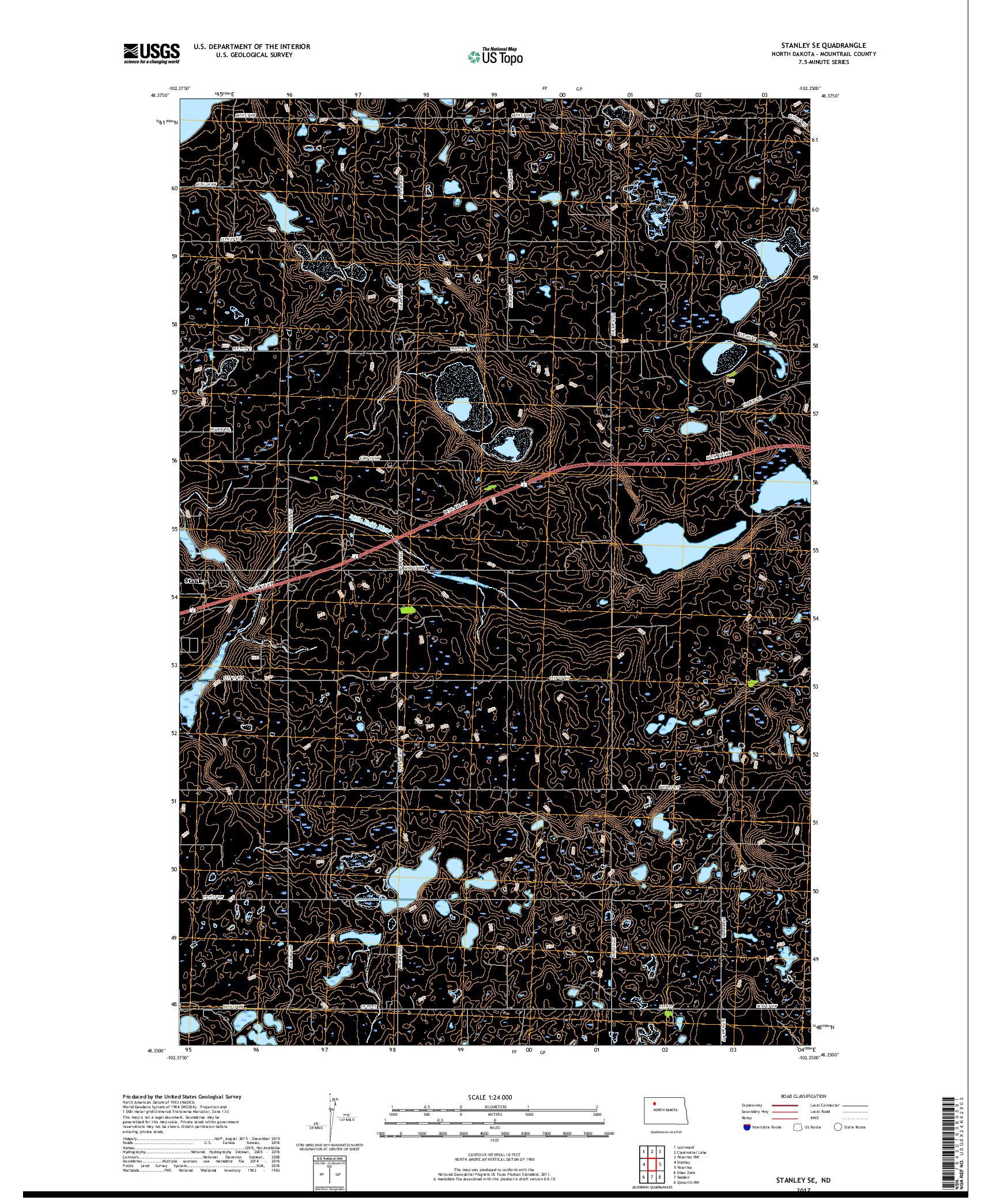 USGS US TOPO 7.5-MINUTE MAP FOR STANLEY SE, ND 2017