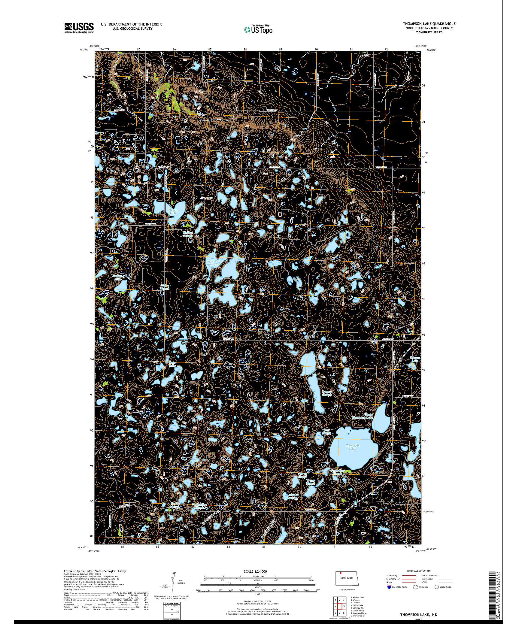 USGS US TOPO 7.5-MINUTE MAP FOR THOMPSON LAKE, ND 2017