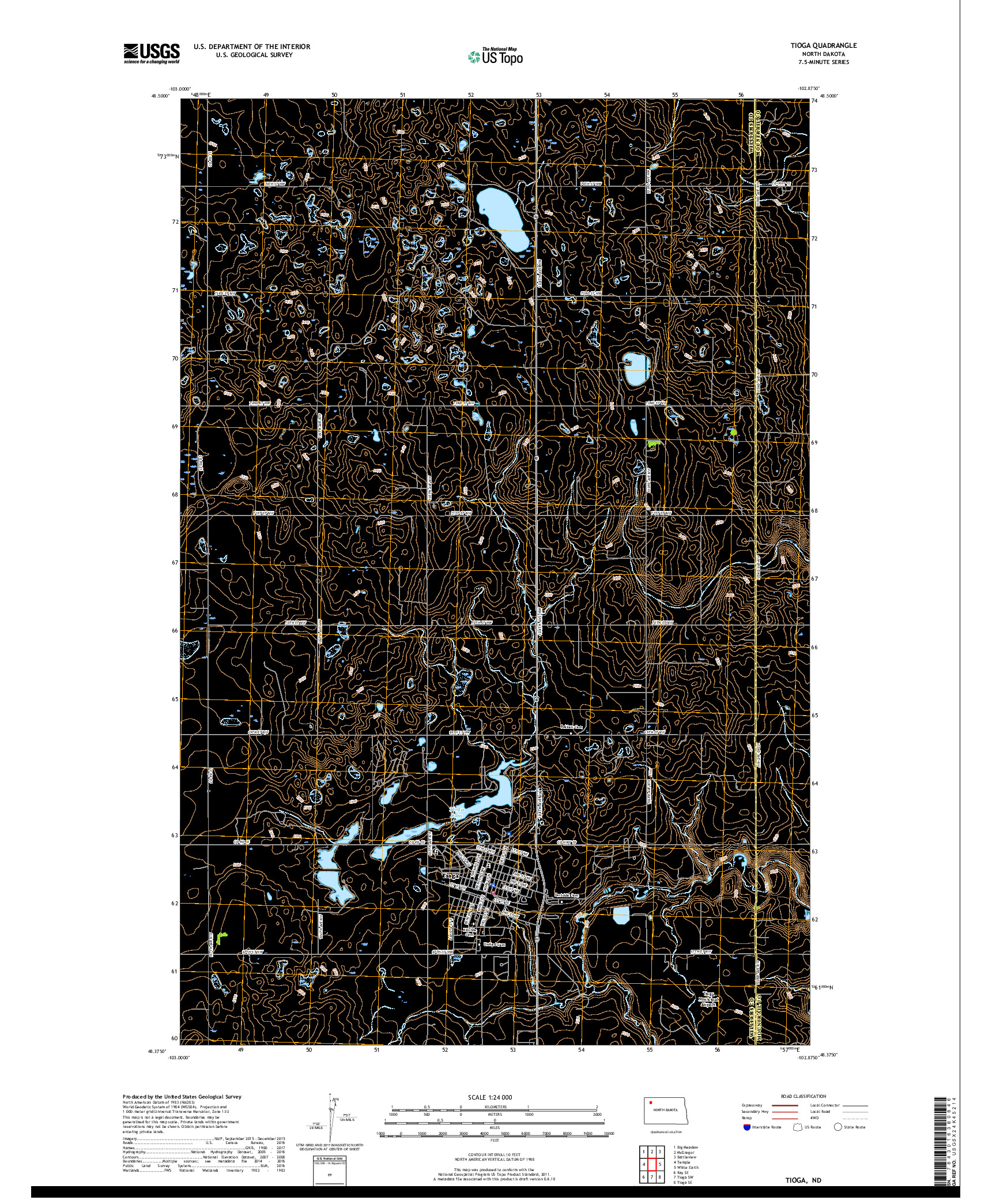 USGS US TOPO 7.5-MINUTE MAP FOR TIOGA, ND 2017