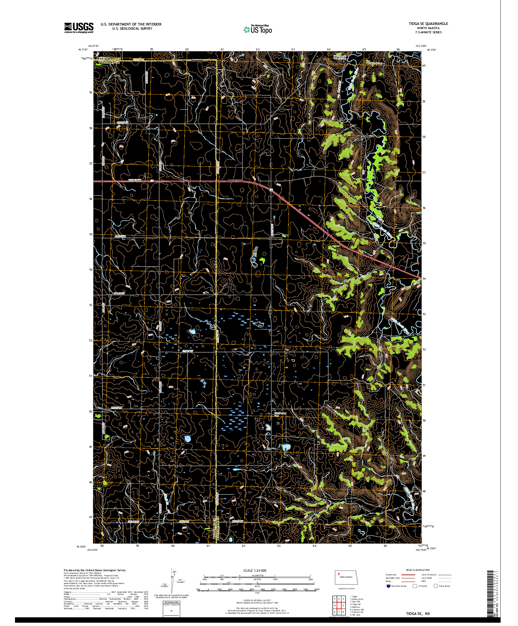 USGS US TOPO 7.5-MINUTE MAP FOR TIOGA SE, ND 2017