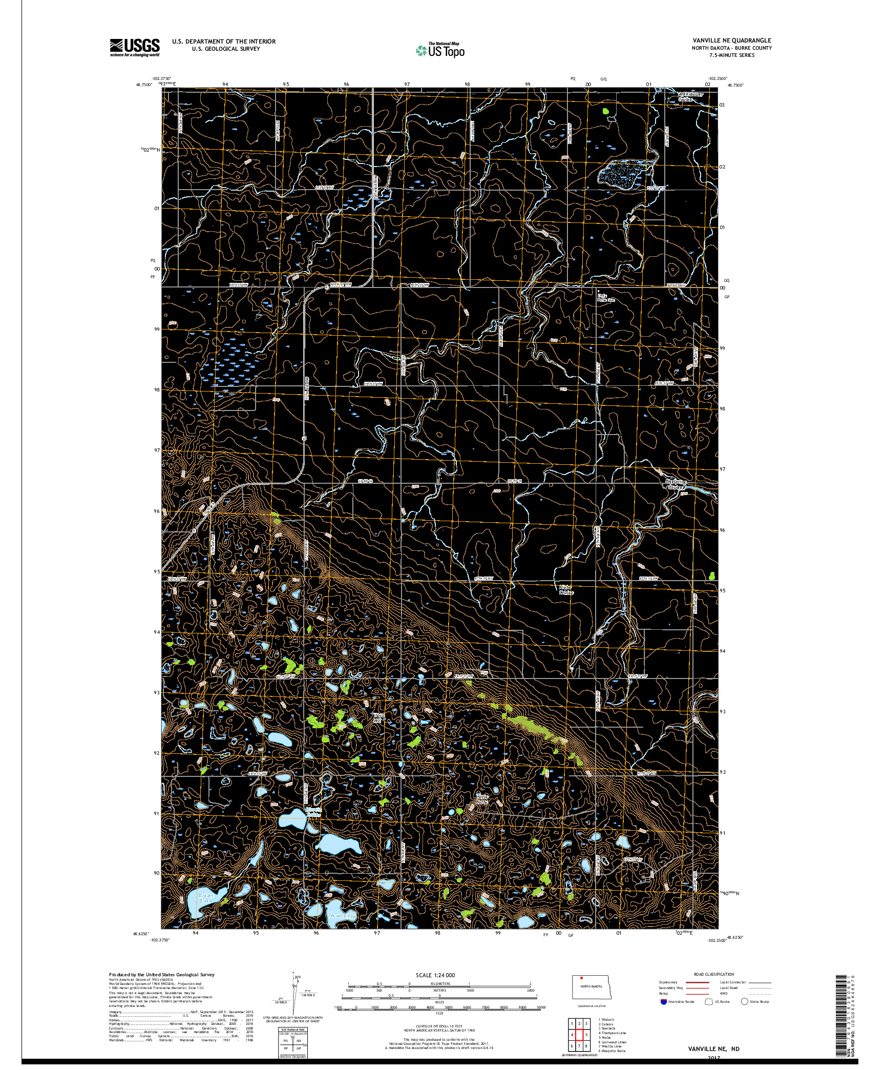 USGS US TOPO 7.5-MINUTE MAP FOR VANVILLE NE, ND 2017