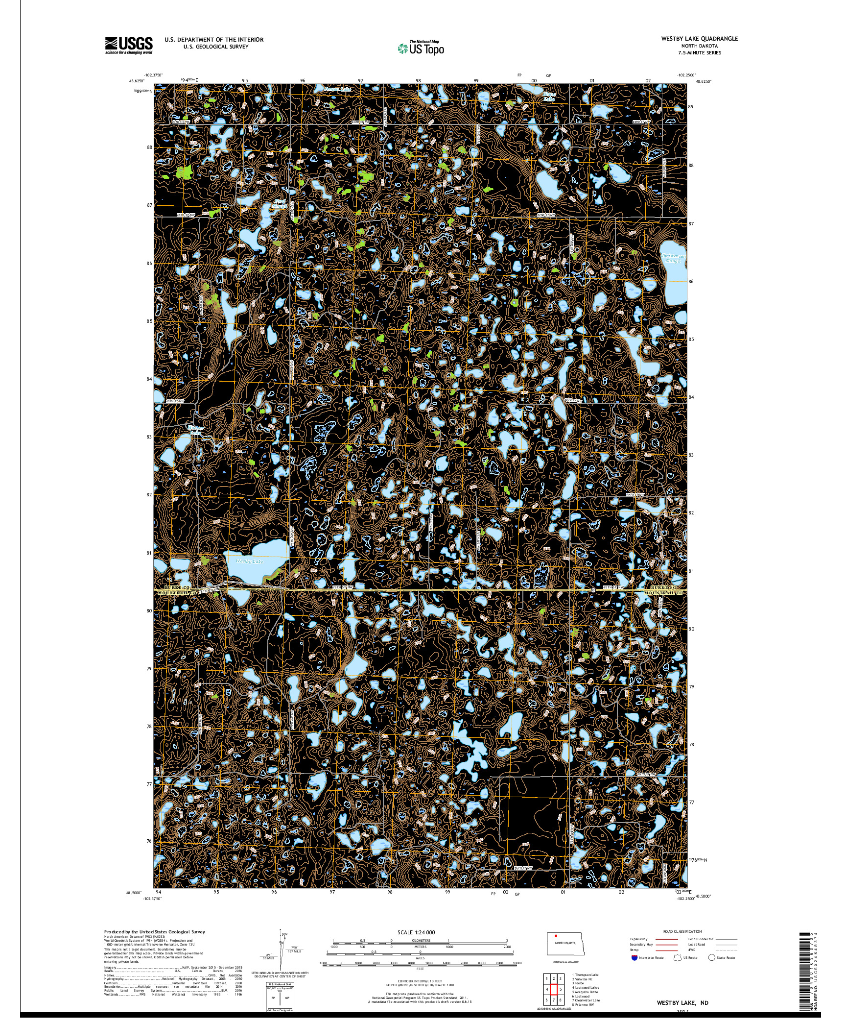 USGS US TOPO 7.5-MINUTE MAP FOR WESTBY LAKE, ND 2017