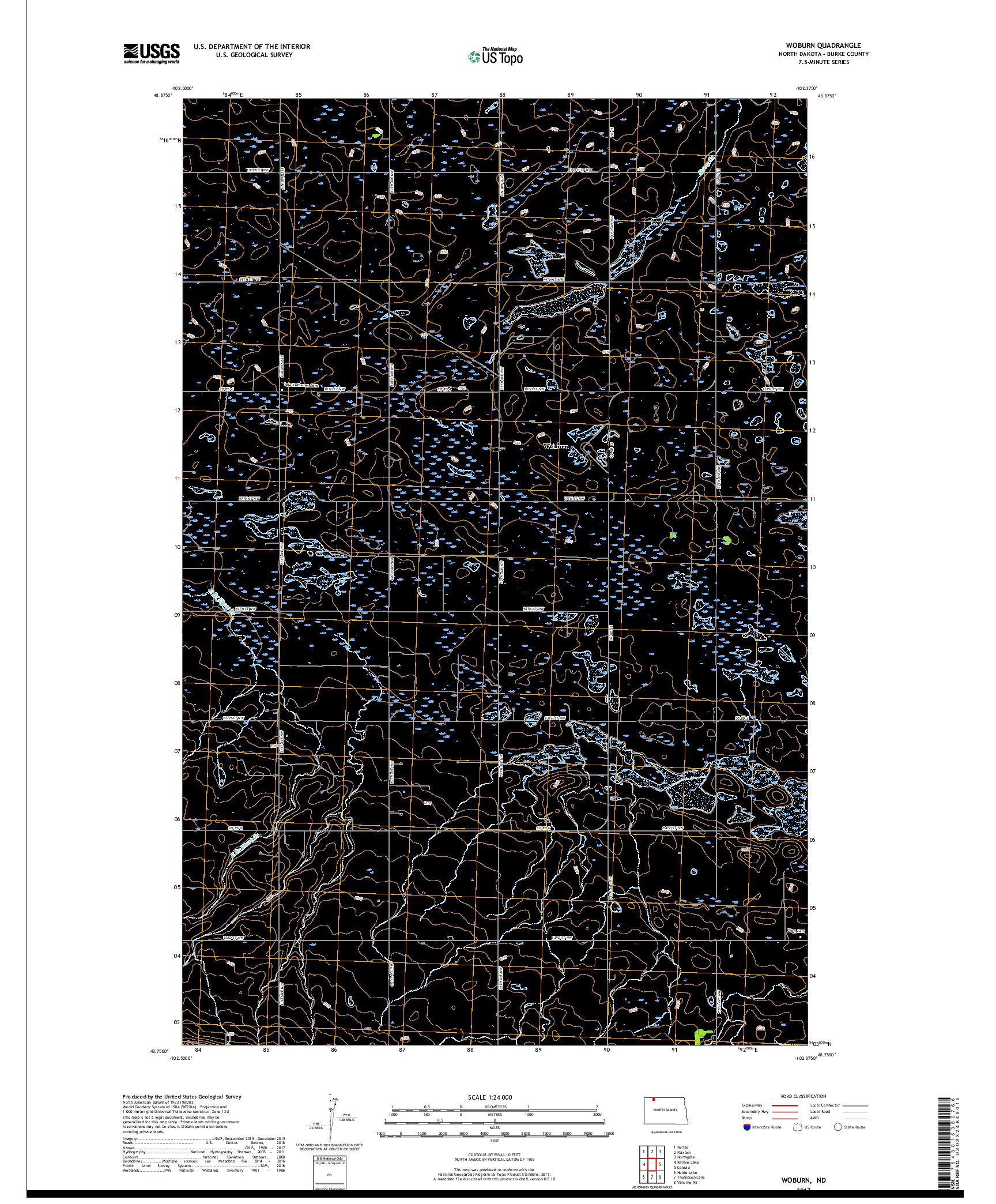 USGS US TOPO 7.5-MINUTE MAP FOR WOBURN, ND 2017