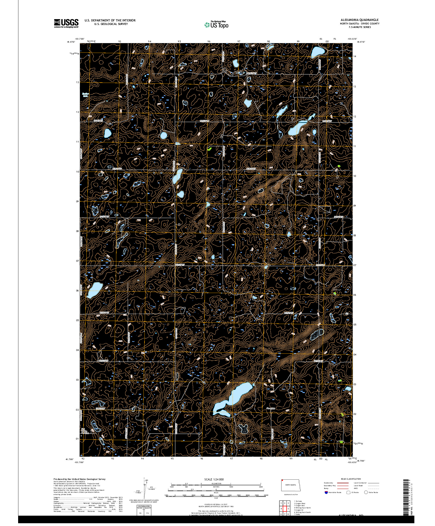 USGS US TOPO 7.5-MINUTE MAP FOR ALEXANDRIA, ND 2017