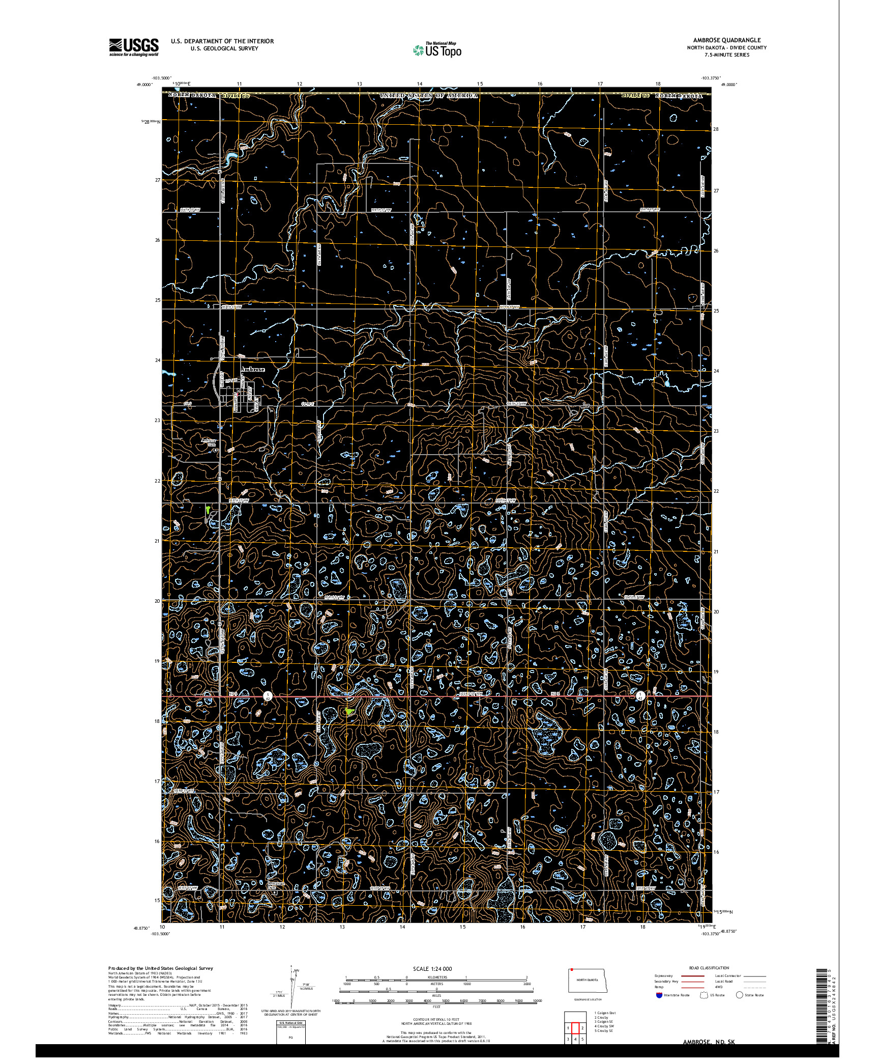 USGS US TOPO 7.5-MINUTE MAP FOR AMBROSE, ND,SK 2017