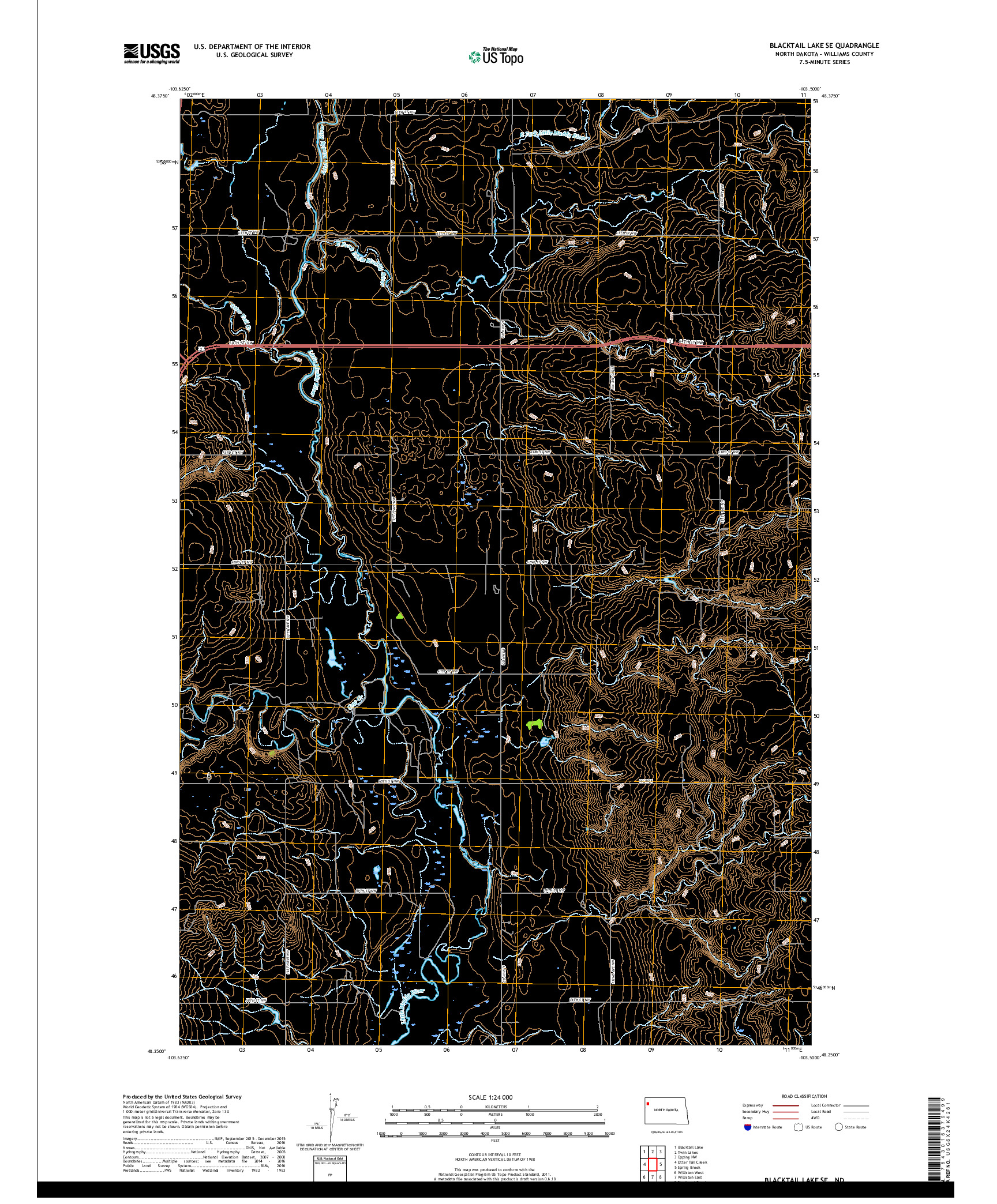 USGS US TOPO 7.5-MINUTE MAP FOR BLACKTAIL LAKE SE, ND 2017