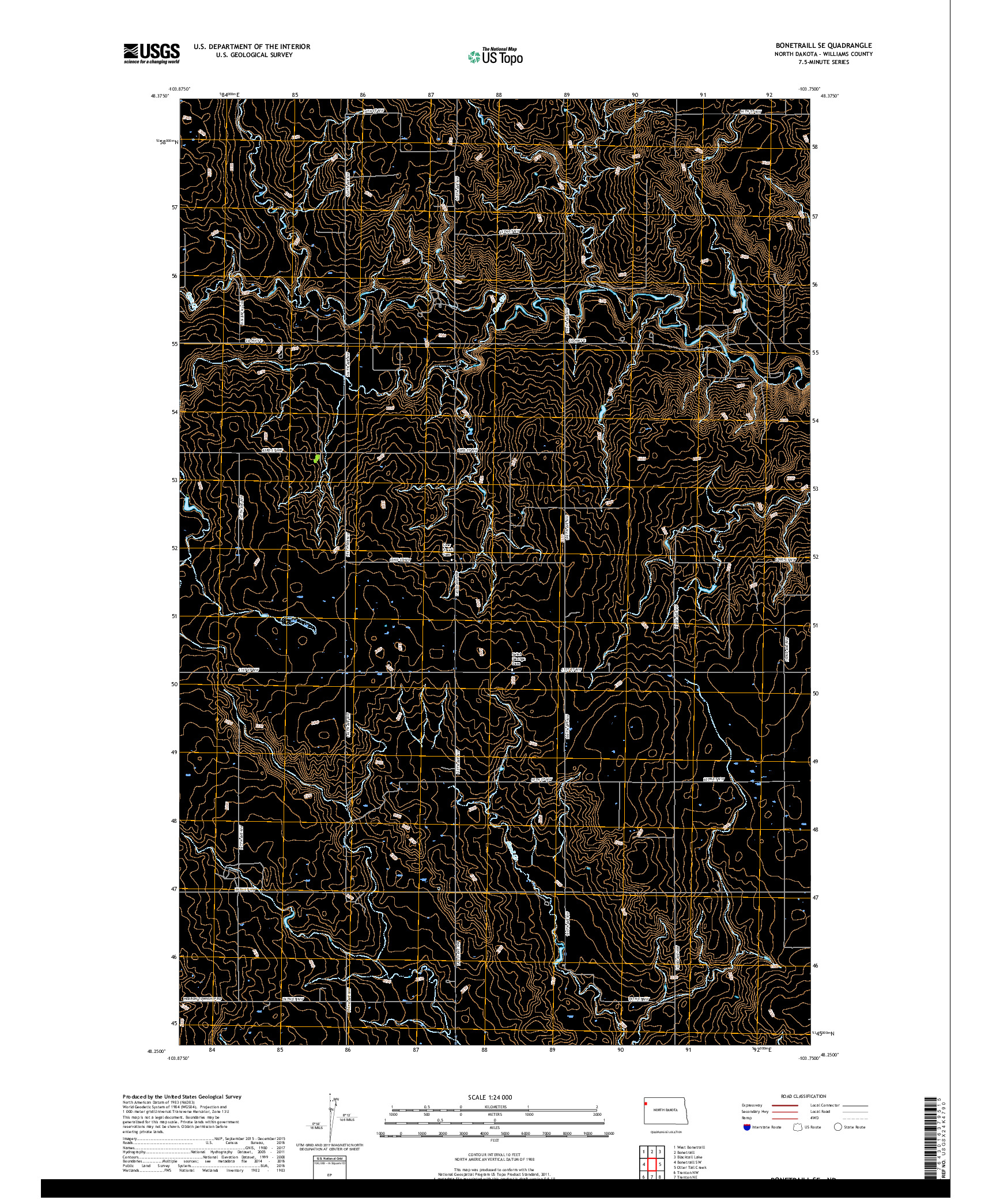 USGS US TOPO 7.5-MINUTE MAP FOR BONETRAILL SE, ND 2017