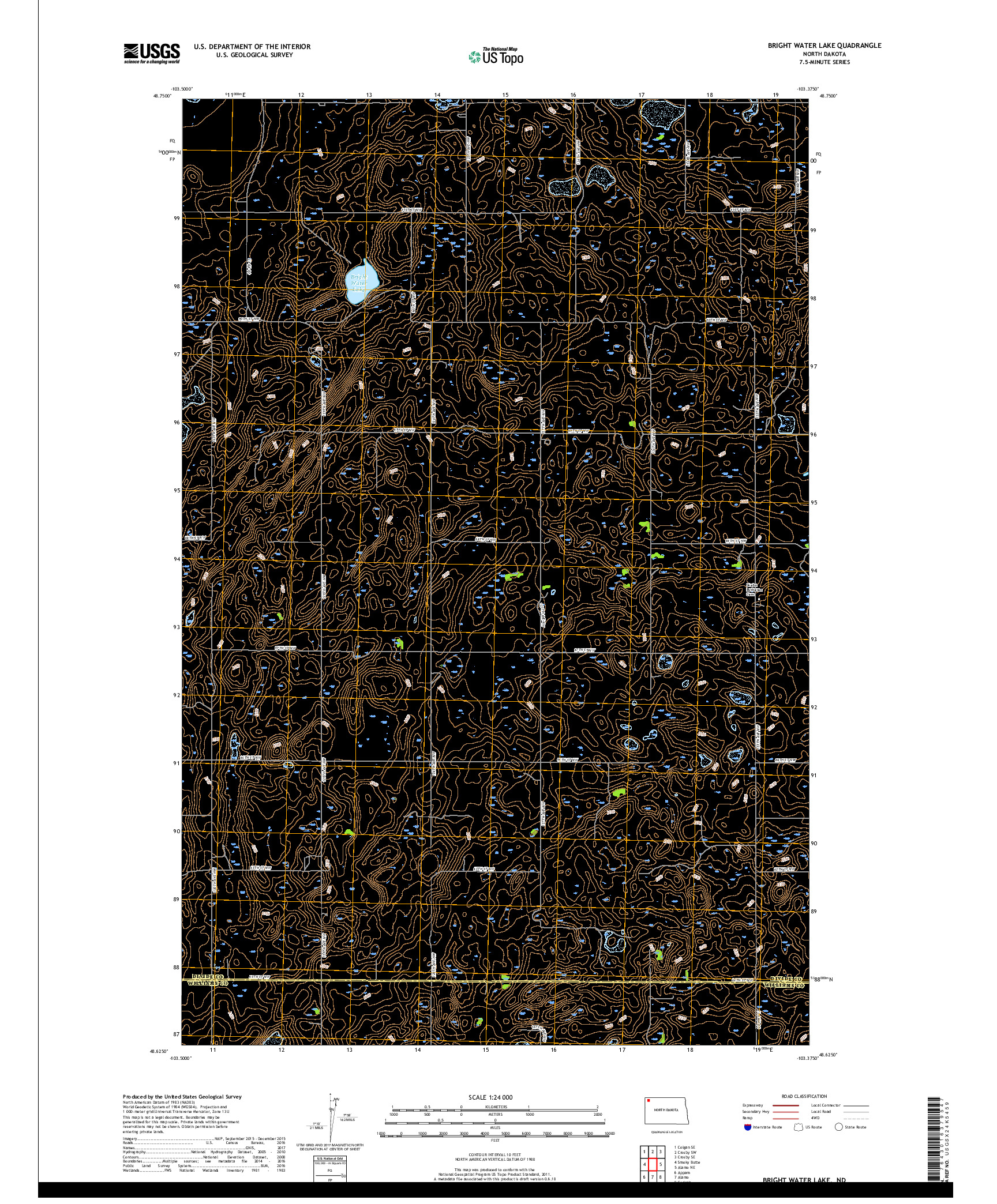 USGS US TOPO 7.5-MINUTE MAP FOR BRIGHT WATER LAKE, ND 2017