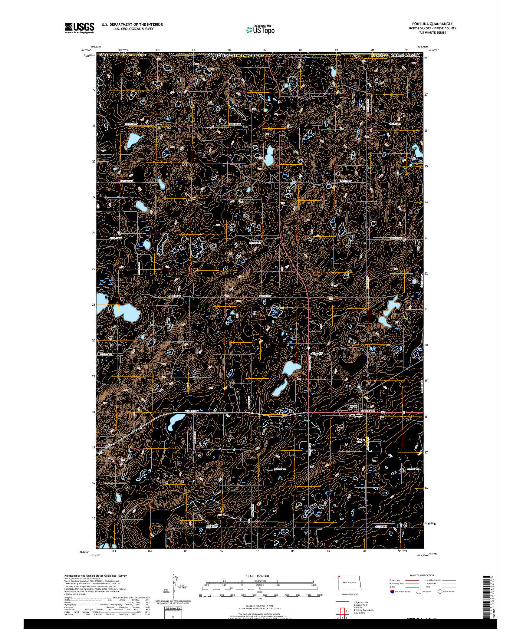 USGS US TOPO 7.5-MINUTE MAP FOR FORTUNA, ND,SK 2017