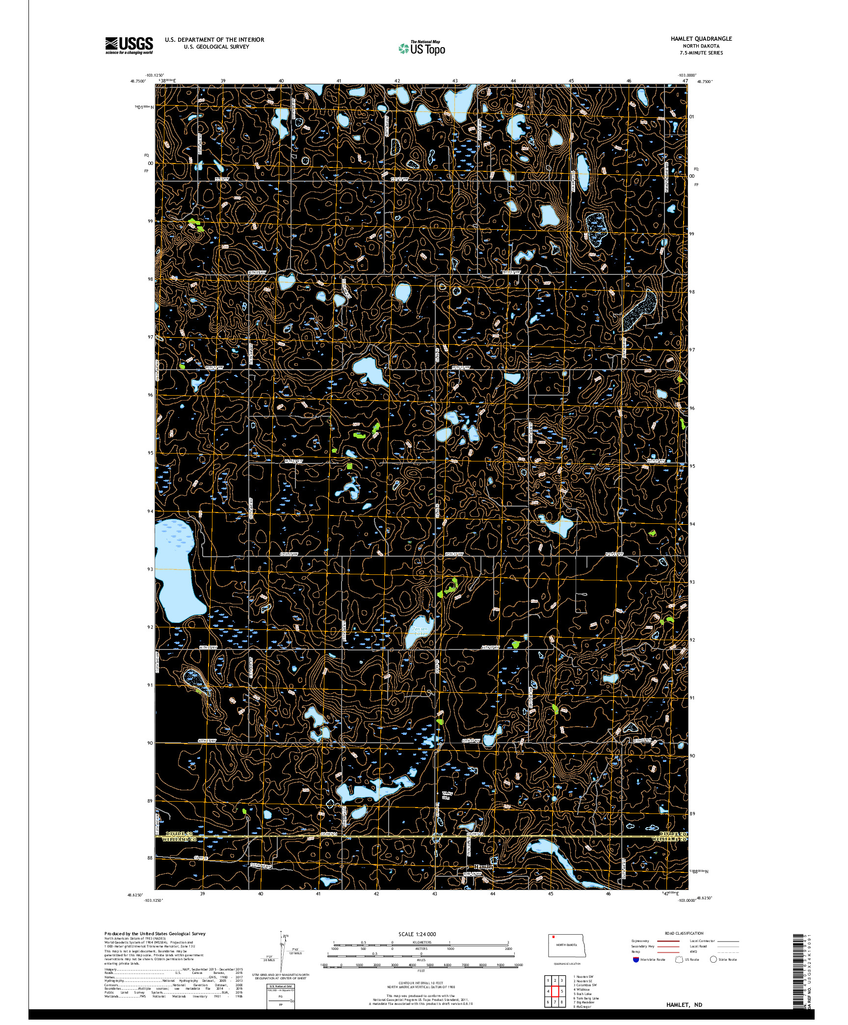 USGS US TOPO 7.5-MINUTE MAP FOR HAMLET, ND 2017