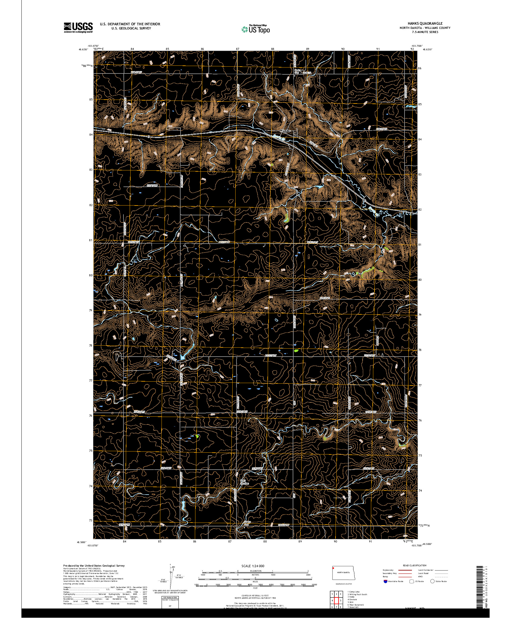 USGS US TOPO 7.5-MINUTE MAP FOR HANKS, ND 2017
