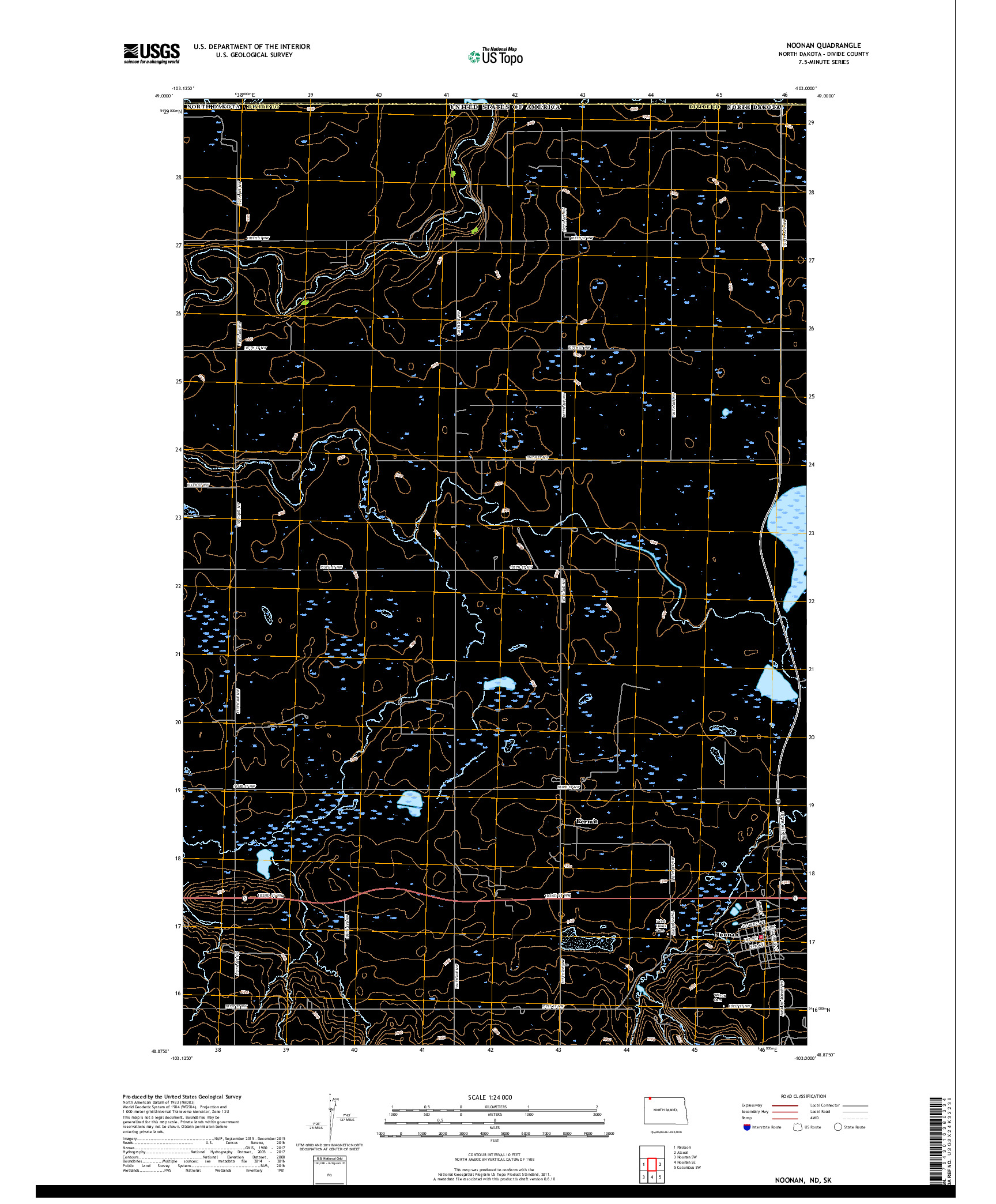 USGS US TOPO 7.5-MINUTE MAP FOR NOONAN, ND,SK 2017