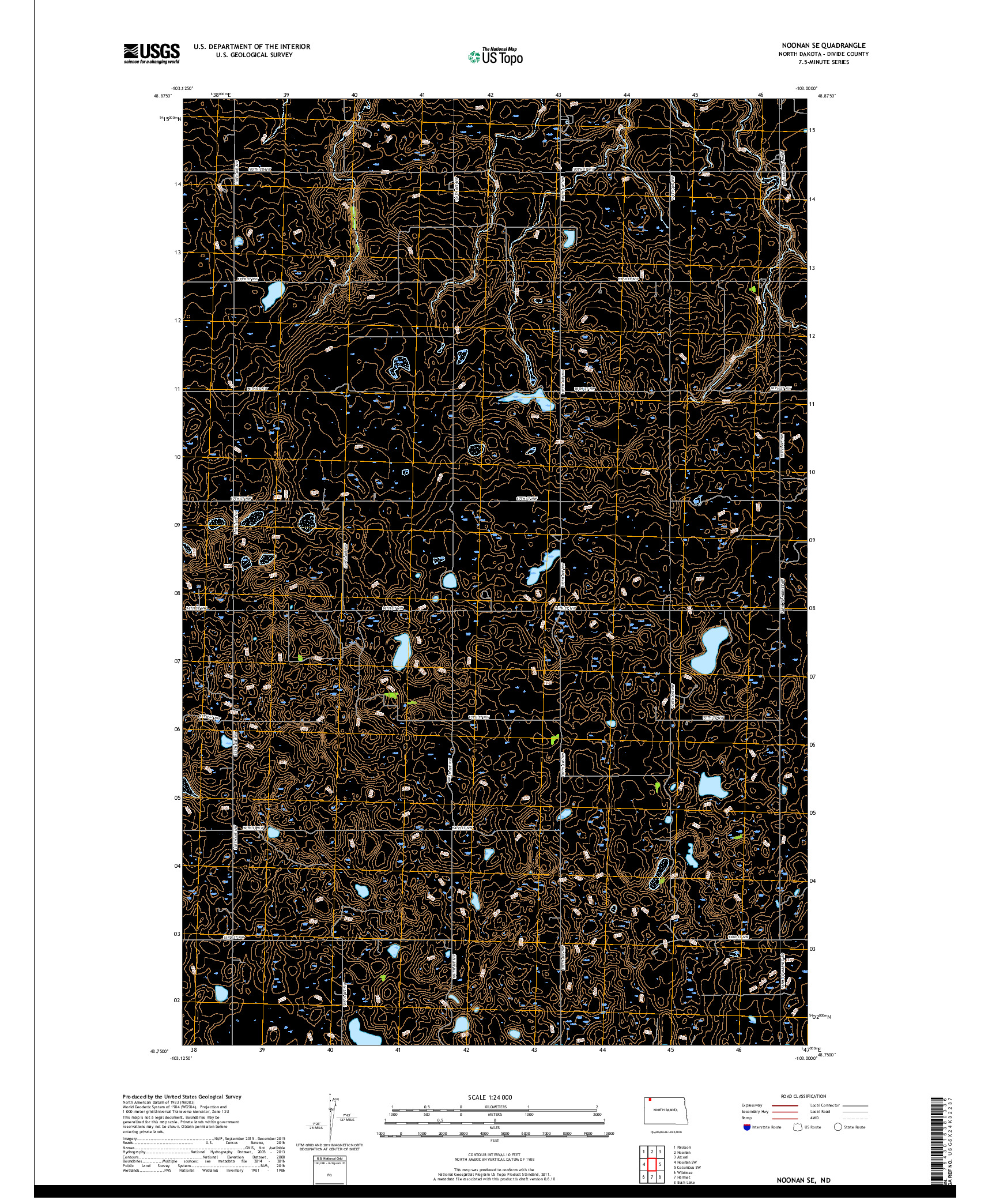 USGS US TOPO 7.5-MINUTE MAP FOR NOONAN SE, ND 2017