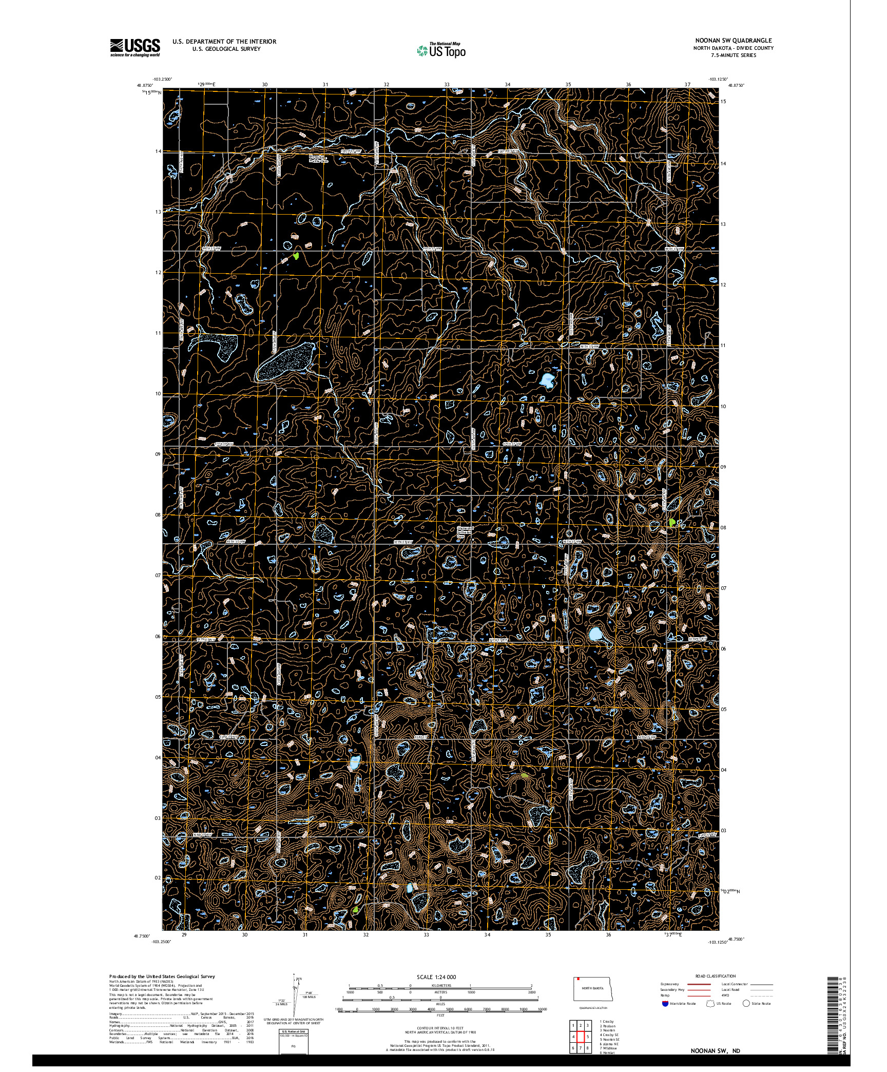 USGS US TOPO 7.5-MINUTE MAP FOR NOONAN SW, ND 2017