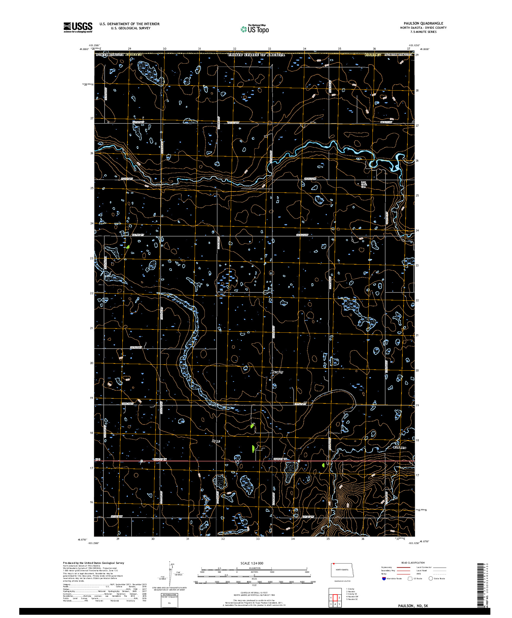 USGS US TOPO 7.5-MINUTE MAP FOR PAULSON, ND,SK 2017